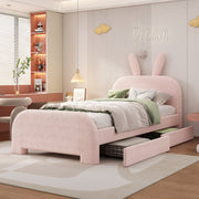 Flat Bed 90x200cm Cartoon Rabbit Shape 2 Drawers - Pink