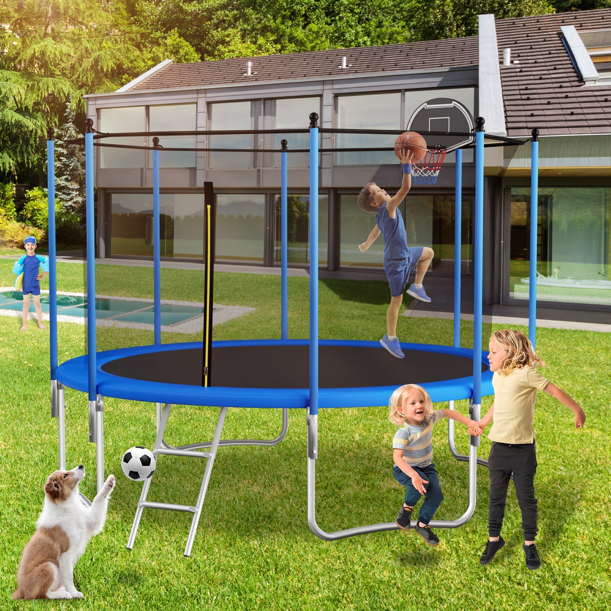 Outdoor Trampoline 305 cm with Reinforced Leg Crossbars and One-Piece Construction, Metal