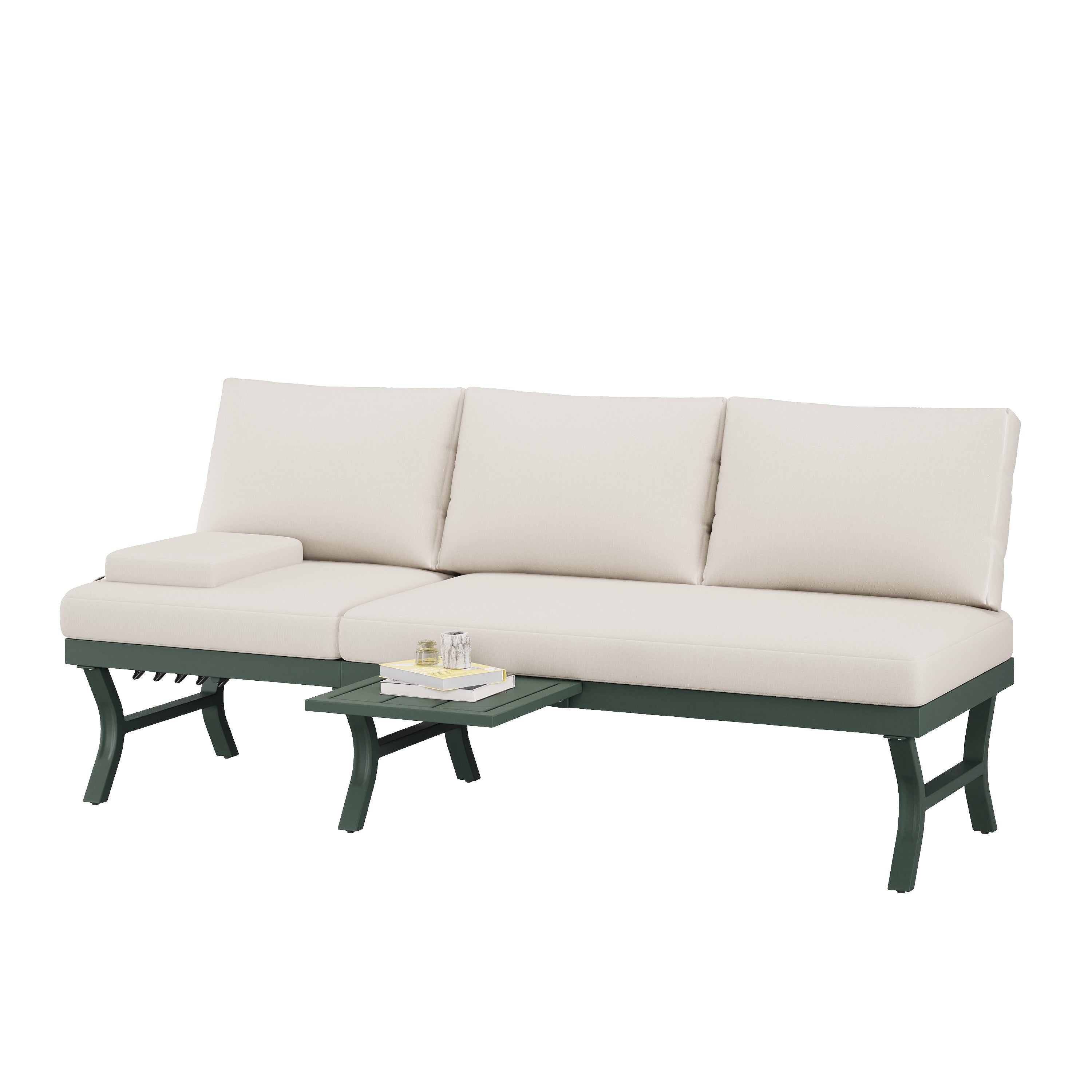 3-Seater Outdoor Sofa Garden Furniture Set with Adjustable Reclining Function and Table, Green Galvanized Steel Tube