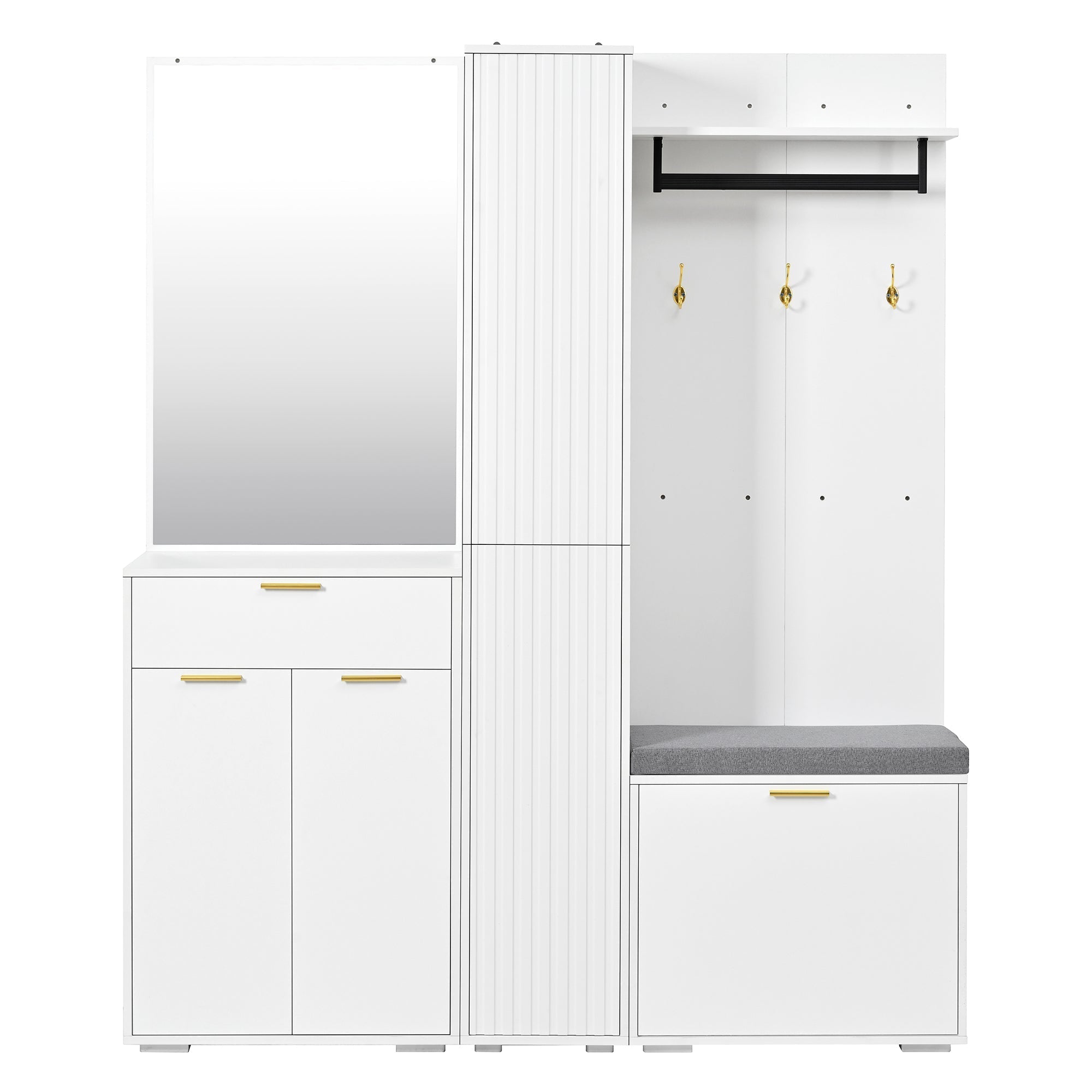 Wardrobe Set Compact Hallway Storage with Mirrored Sideboard Bench Shoe Rack 150x36x180 cm White