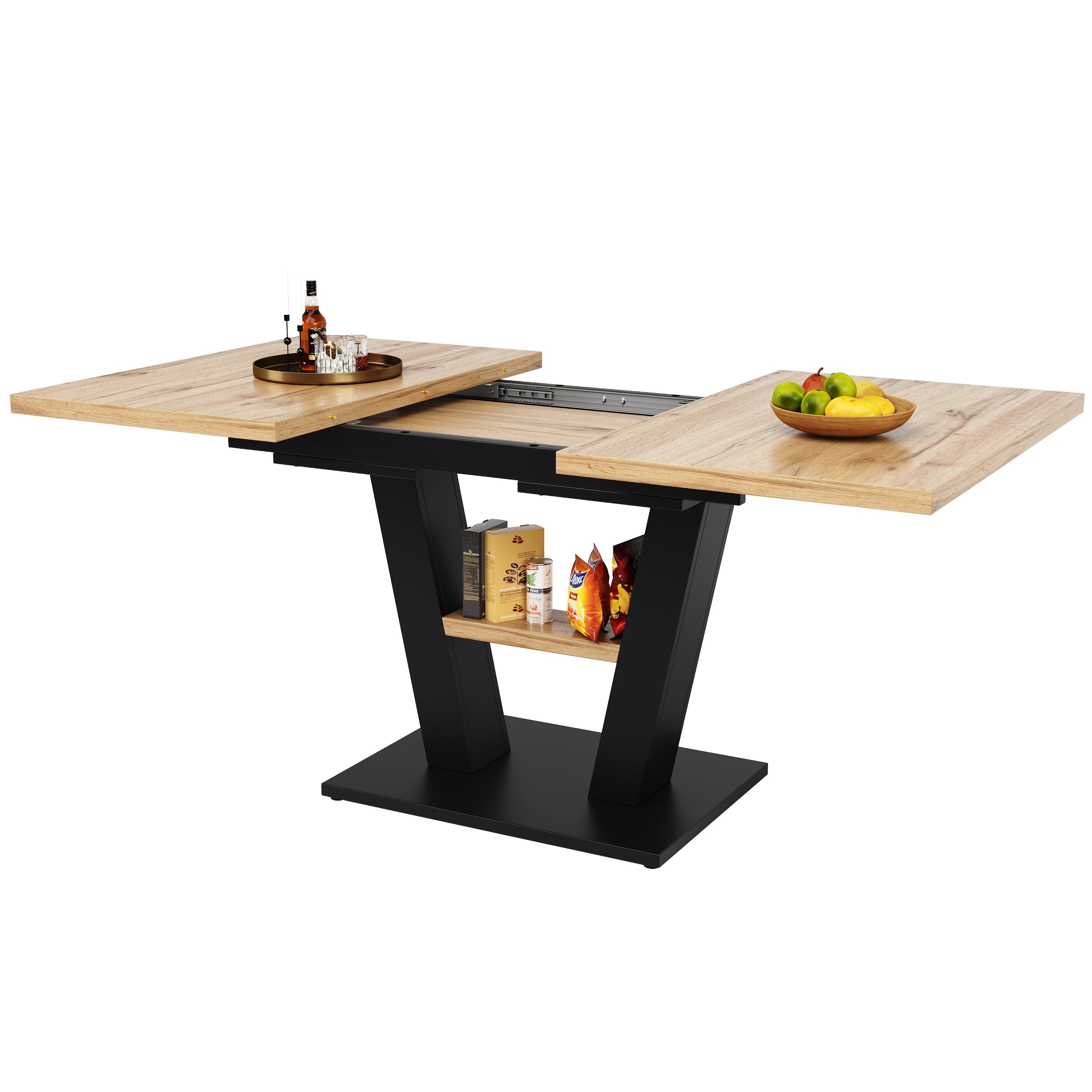 Telescopic Dining Table Extendable 118-157cm - Wood Color