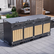 Bin Storage Cabinet, Set of 4 with Hydraulic Lids and Vertical Cladding, Iron Wood-Look