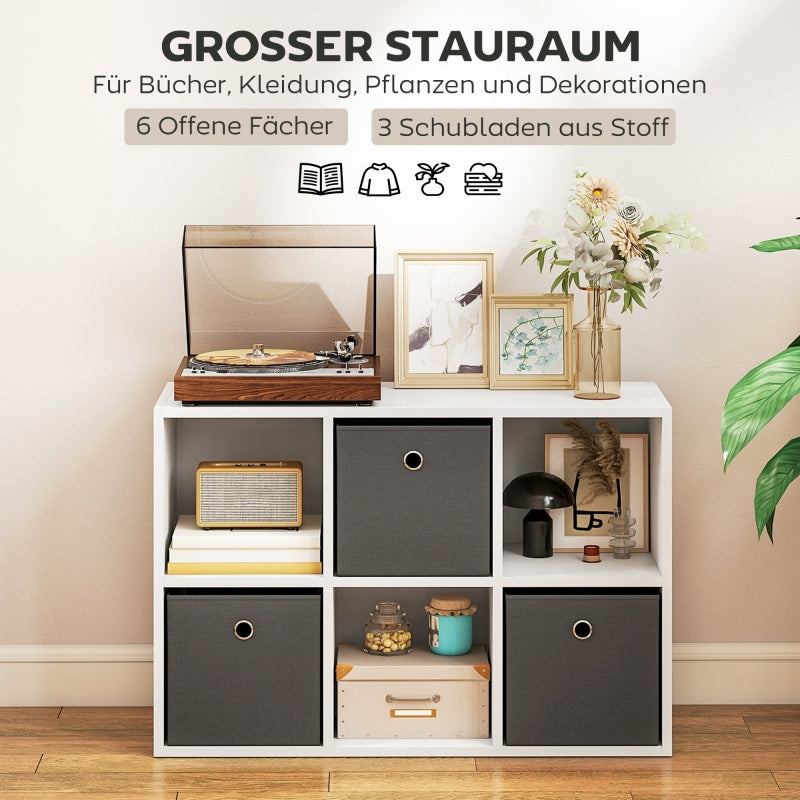 Shelf 6 Compartments 3 Fabric Drawers - Grey