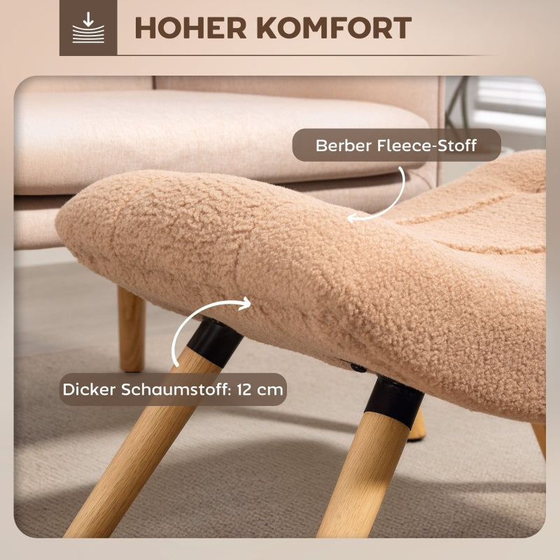 Hocker, gepolstert mit Holzbeinen, Fleece, Braun