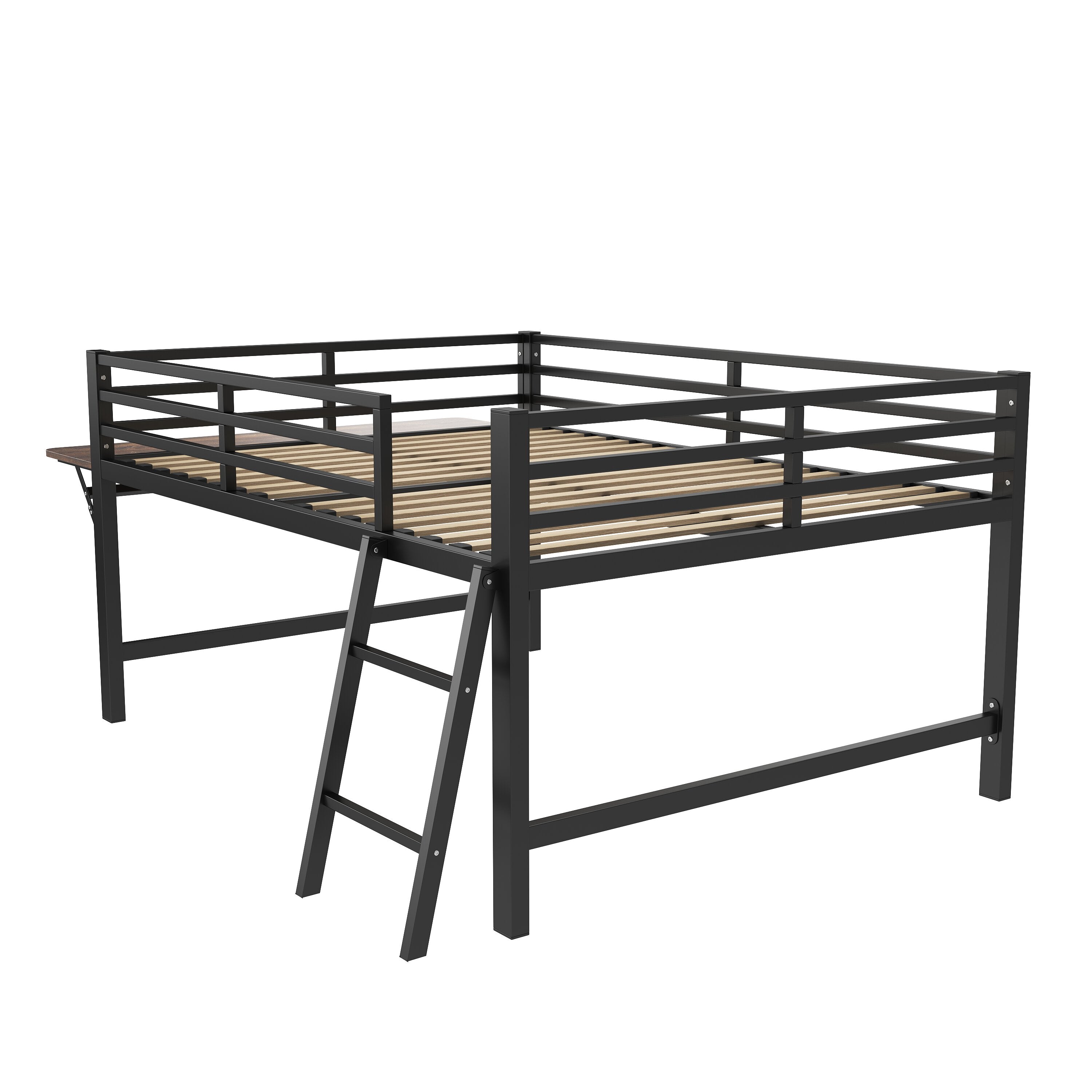 Flatbed Metal Bed 140x200cm Desk Ladder LED Light - Black