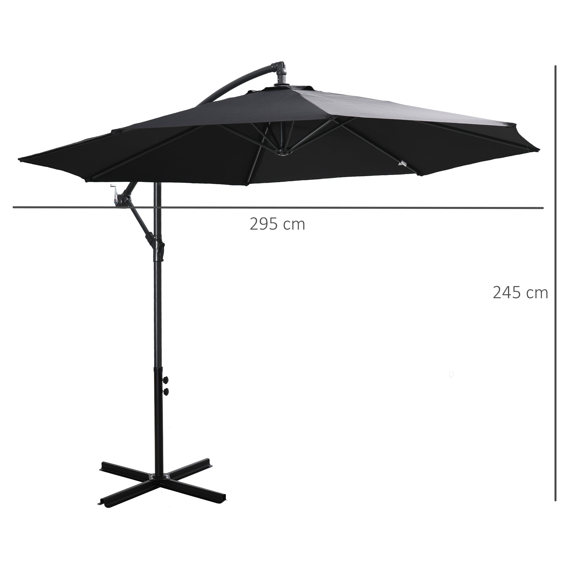 2,45 m Freischwebender Sonnenschirm, robuster, wasserdichter Gartenschirm, Schwarz