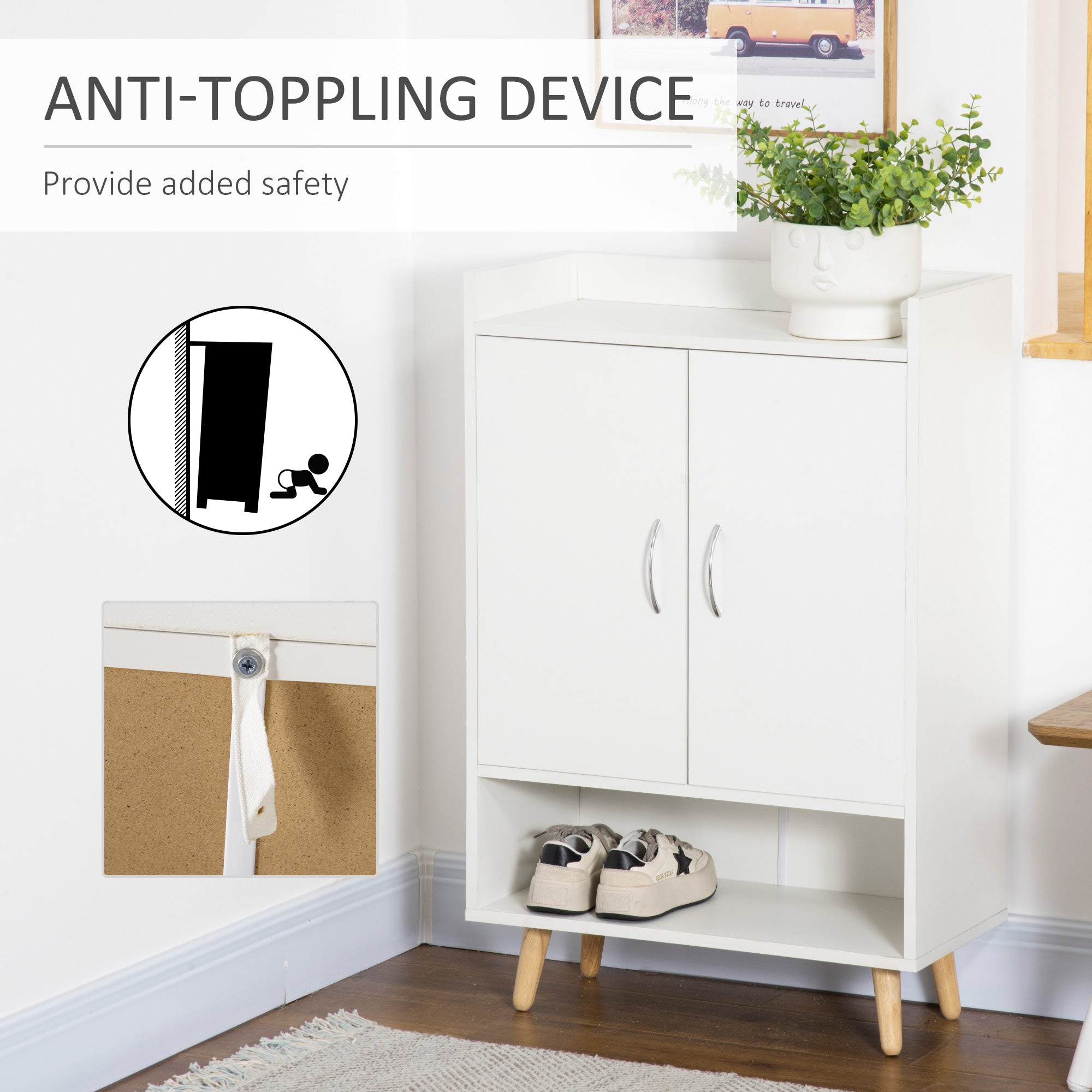 Modern Shoe Cabinet Storage Organizer with Doors and Shelves, White