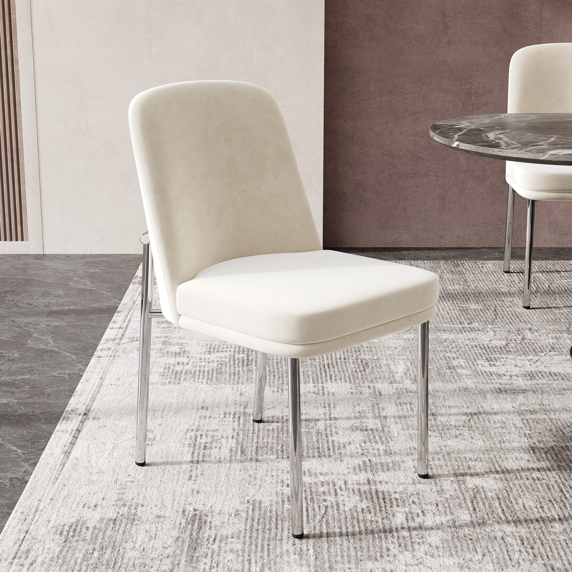 Dining Chairs Set of 2 Thickened Cushion Modern Metal Legs - Beige Velvet