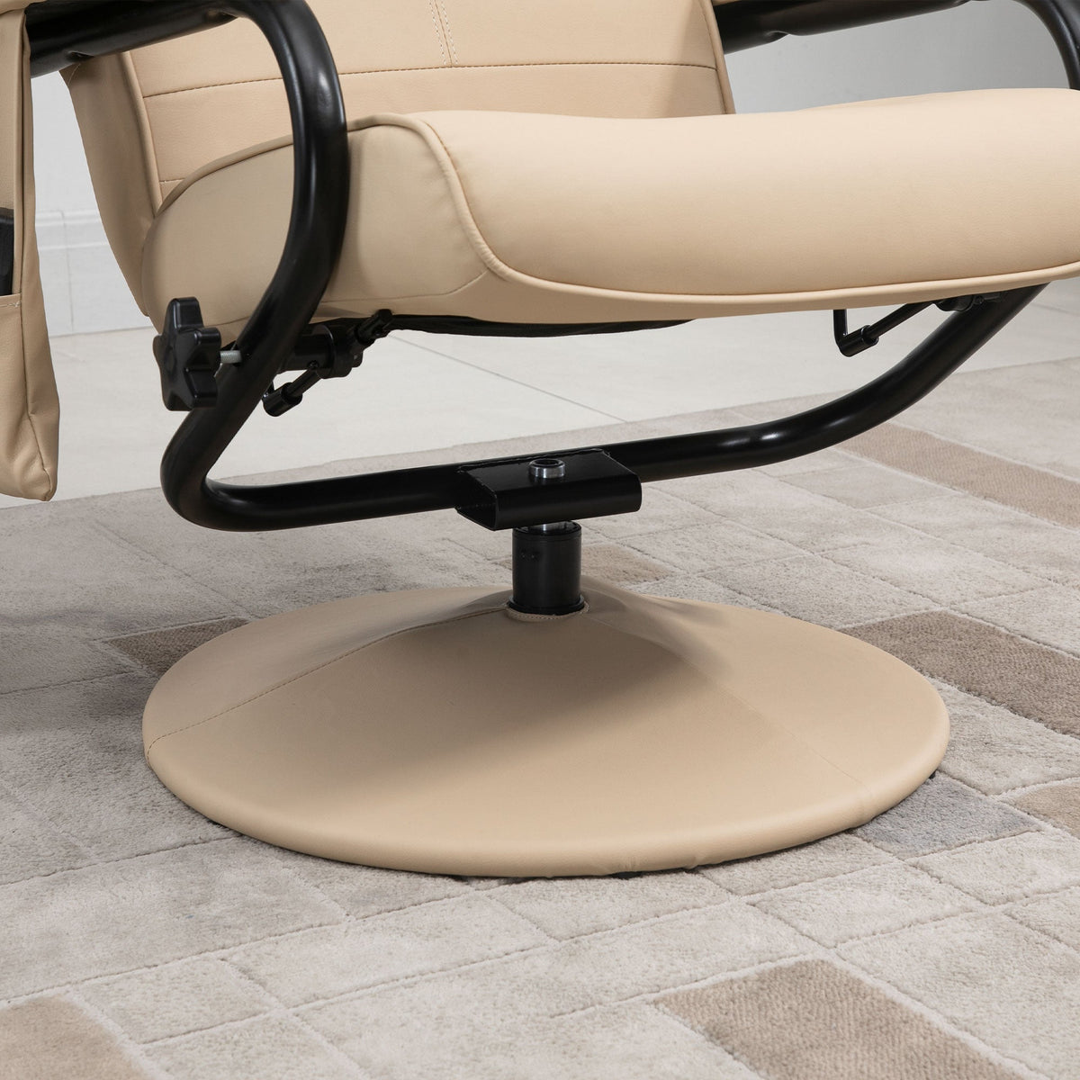Reclining Massage TV Chair & Footstool, Faux Leather, Cream White