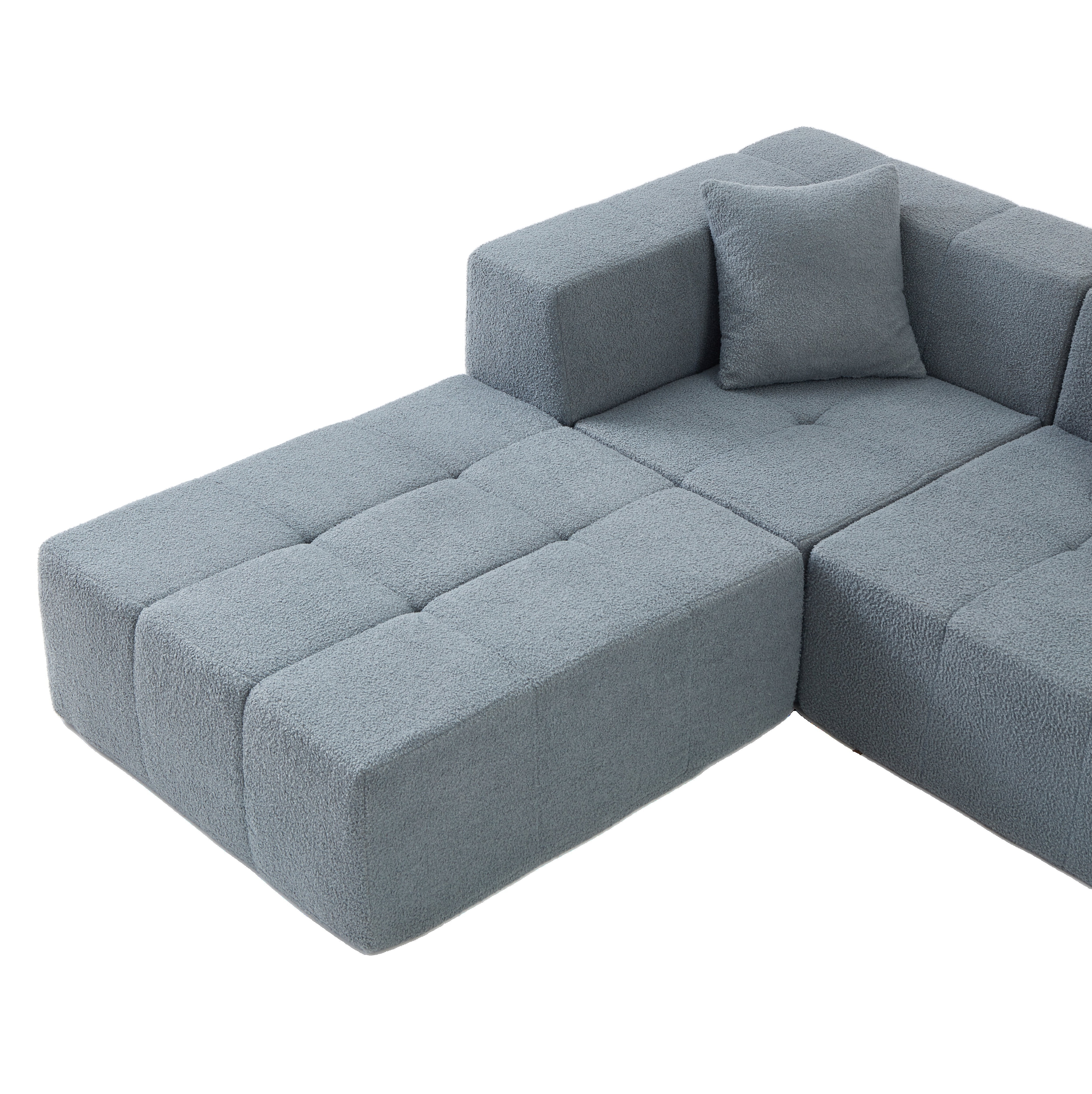 Shaped Convertible Modular Couch, 6-Seat Boneless Sectional for Living Room and Apartment, Gray