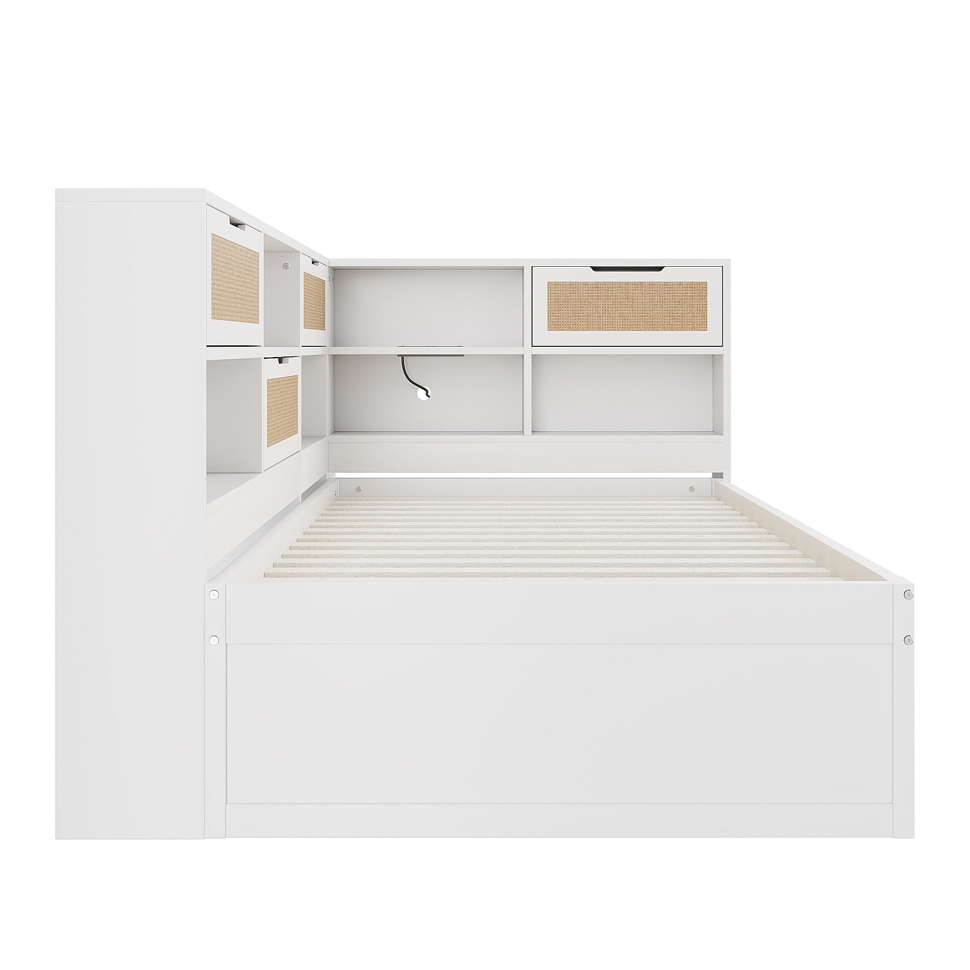Sofa Bed, Wooden 90*200 Pull-out Multifunctional Single with Storage & Charging Port, White