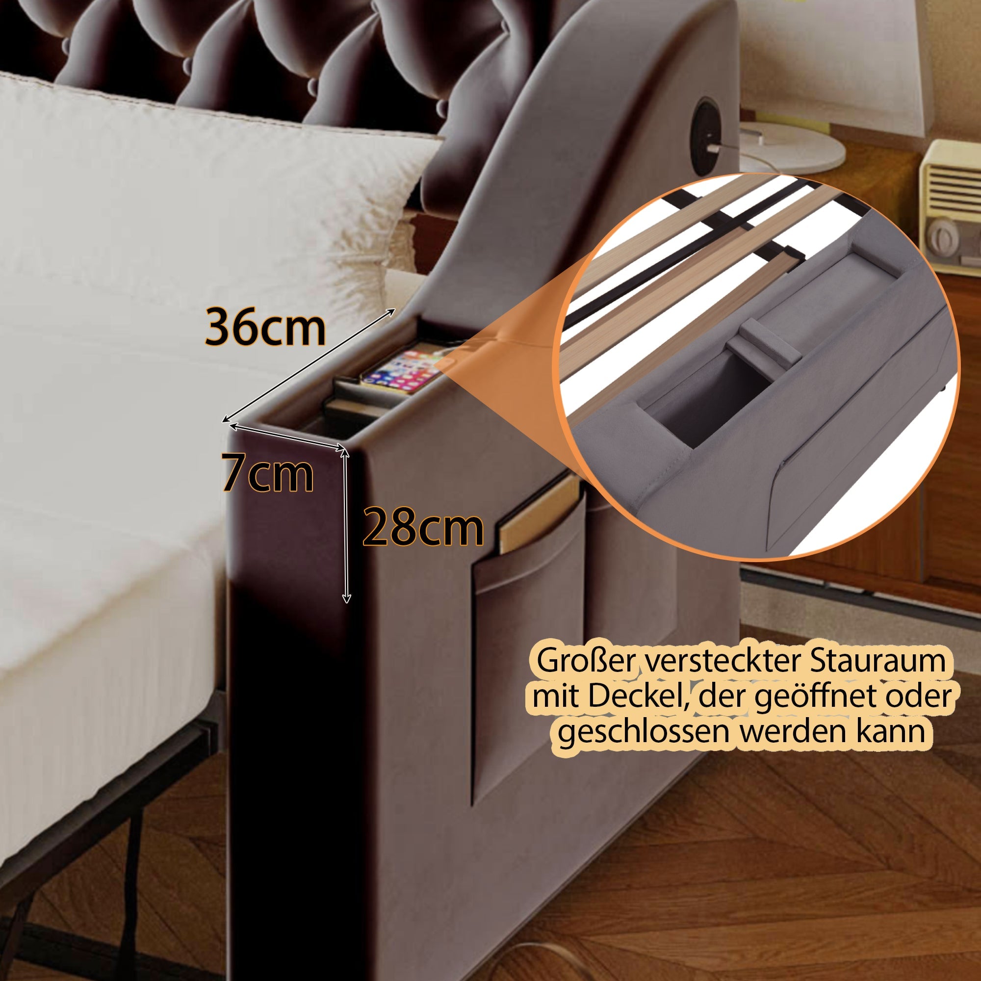 Upholstered Sofa Bed, Extendable 90/180x190cm USB Storage Slatted Base, Dark Grey Velvet