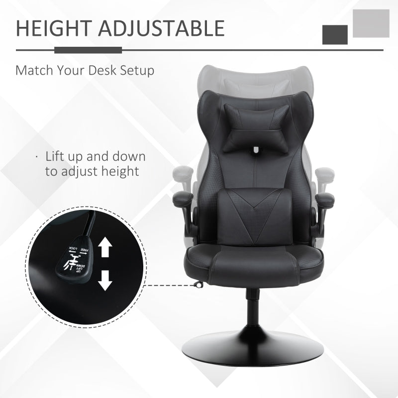 Video Game Chair, Racing Style with Lumbar Support, Flip-up Armrest, Black