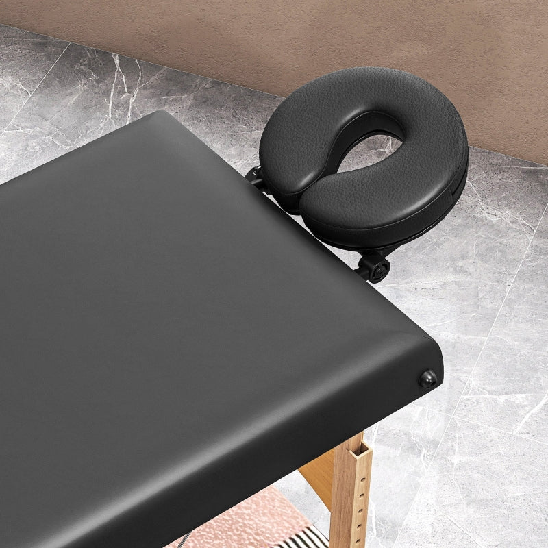 Mobile Massage Table, 2 Zones Foldable Adjustable 70 cm, Black Wooden Feet