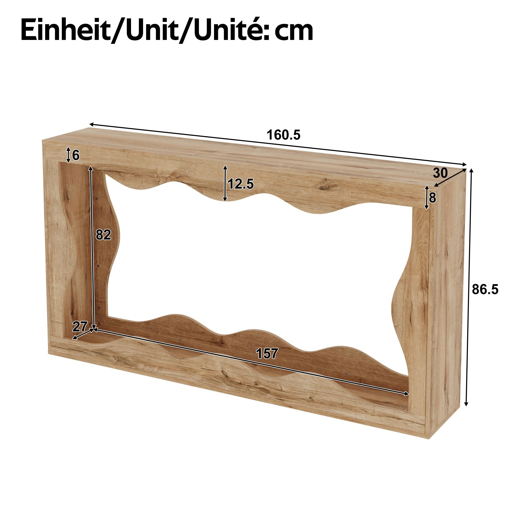 Wavy-Edge Console Table with 2-Tier Shelf and Natural Edge Design, Wood-Look