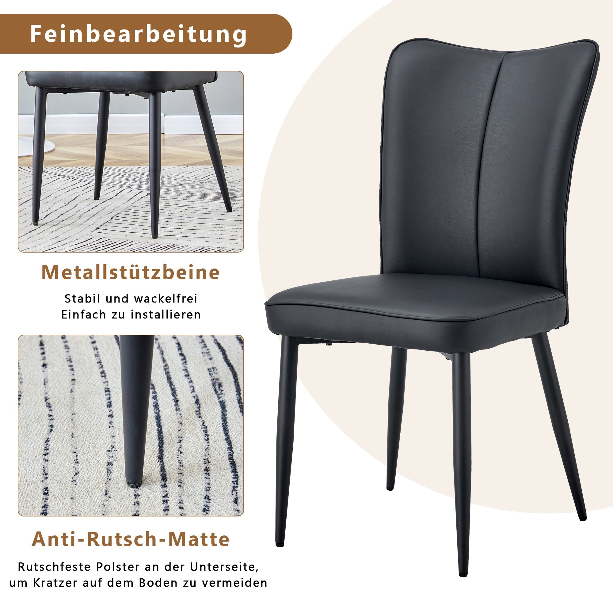 Dining Chairs Set of 2 Modern Design 89cm High - Black PU