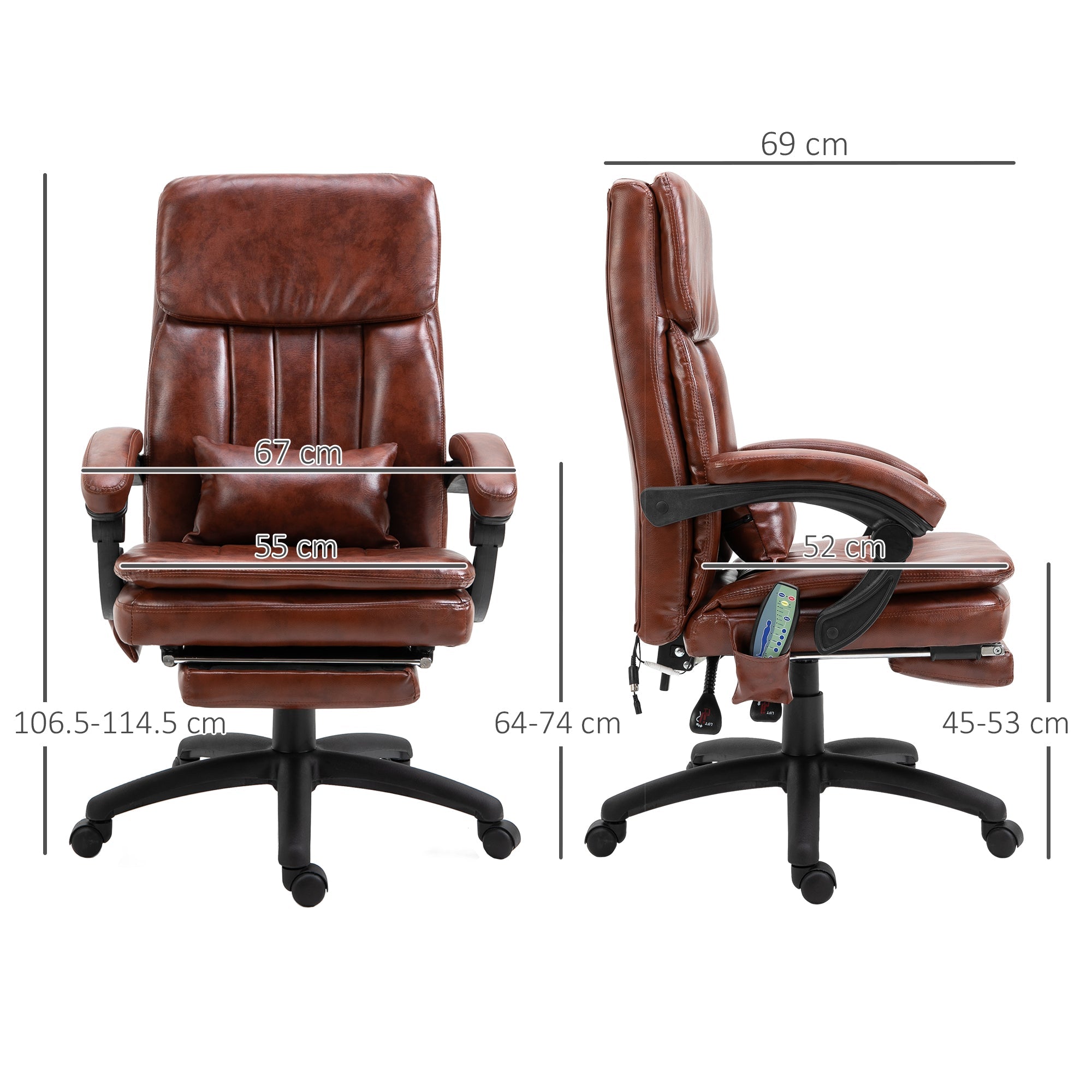 PU Leather Office Chair 7 Point Vibrating Massage Footrest Adjustable Reclining Back Brown