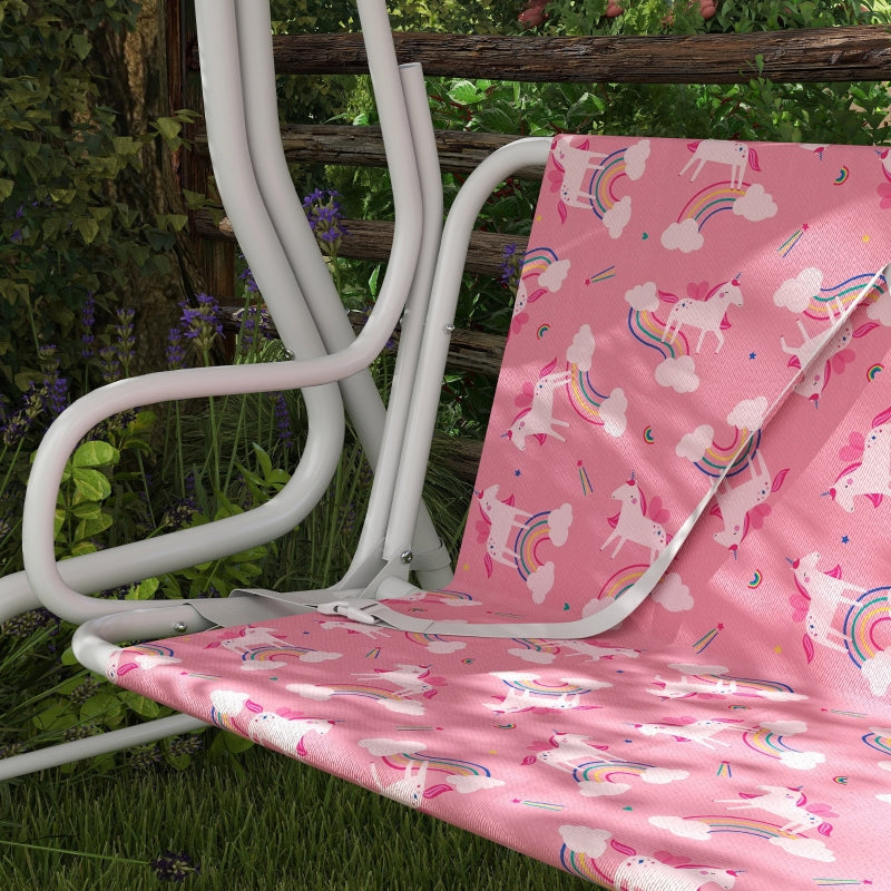2-Seater Children's Hollywood Swing with Adjustable Canopy and Safety Belt, Pink