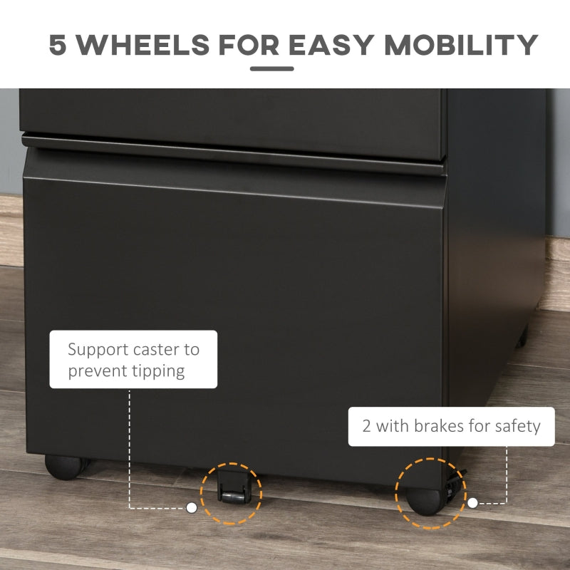 3 Drawer Filing Cabinet Mobile Anti-tilt for A4 Legal Letter Metal Black