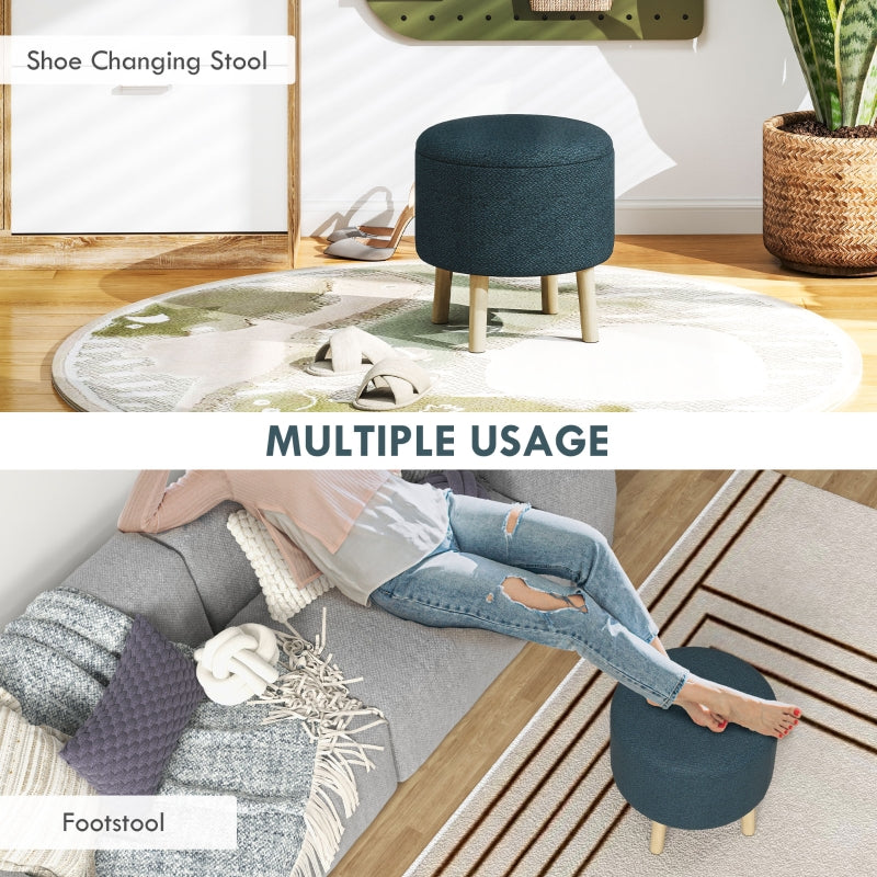 Round Ottoman with Hidden Storage, Linen-Look Blue