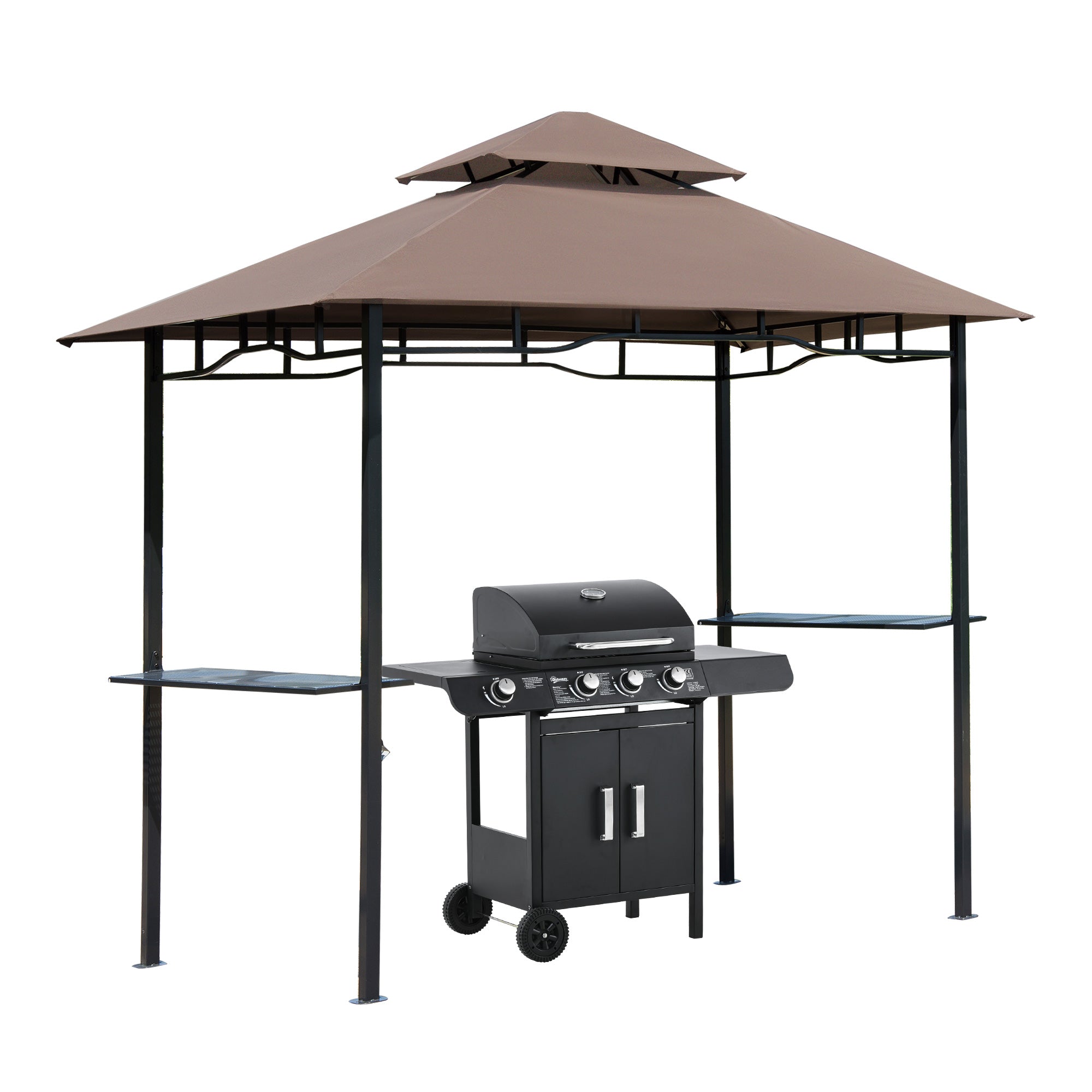BBQ-Pavillon, Gartenzelt, Doppelter Dach, Kaffeebraun und Schwarz