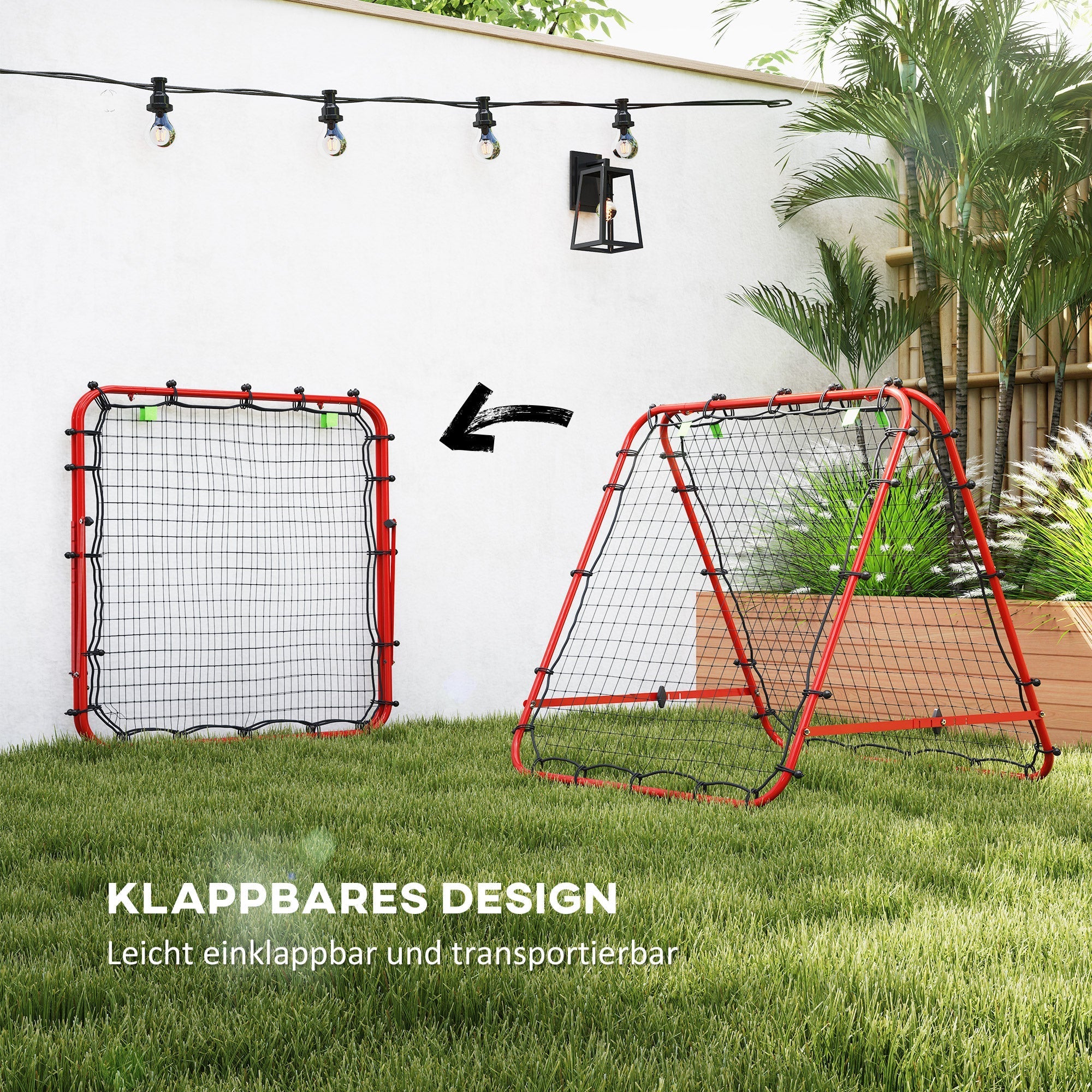 Football Rebounder Double-Sided Rebound Adjustable in 5 Levels for Training Steel Red