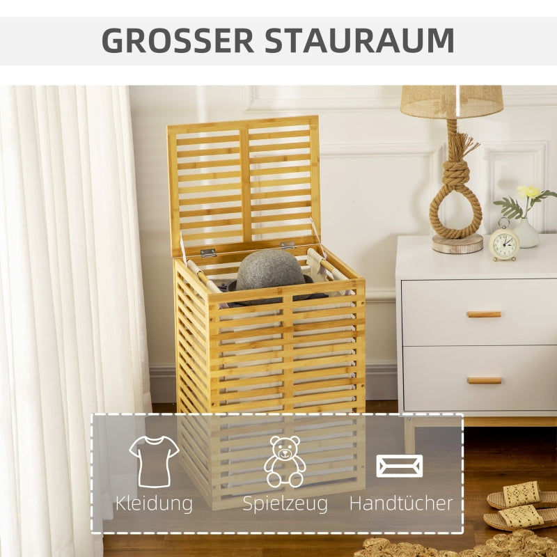 Wäschekorb Bambus, 63L, herausnehmbarer Beutel, Naturholz