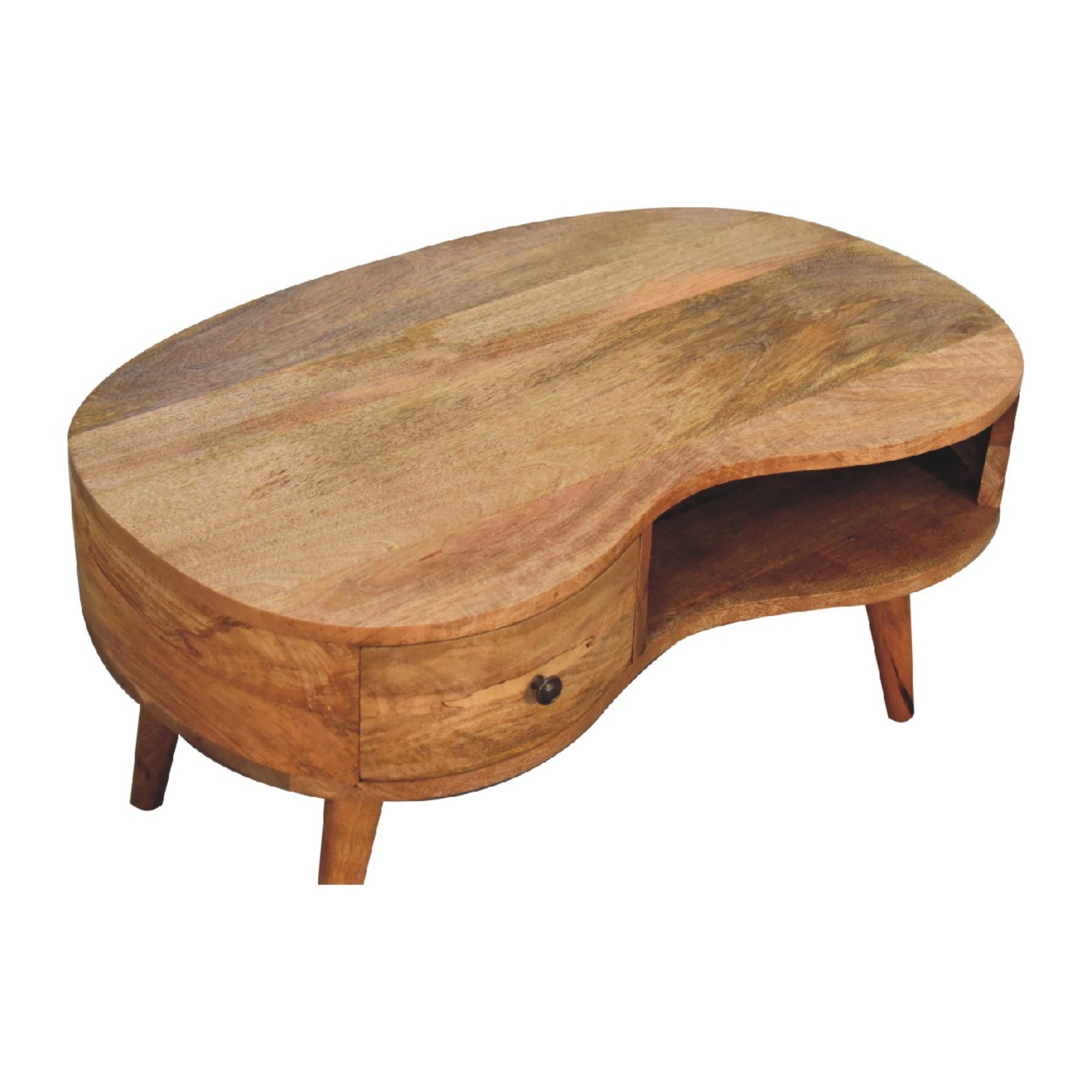 Solid Wood Wave Coffee Table, 1 Drawer Open Slot, Beige