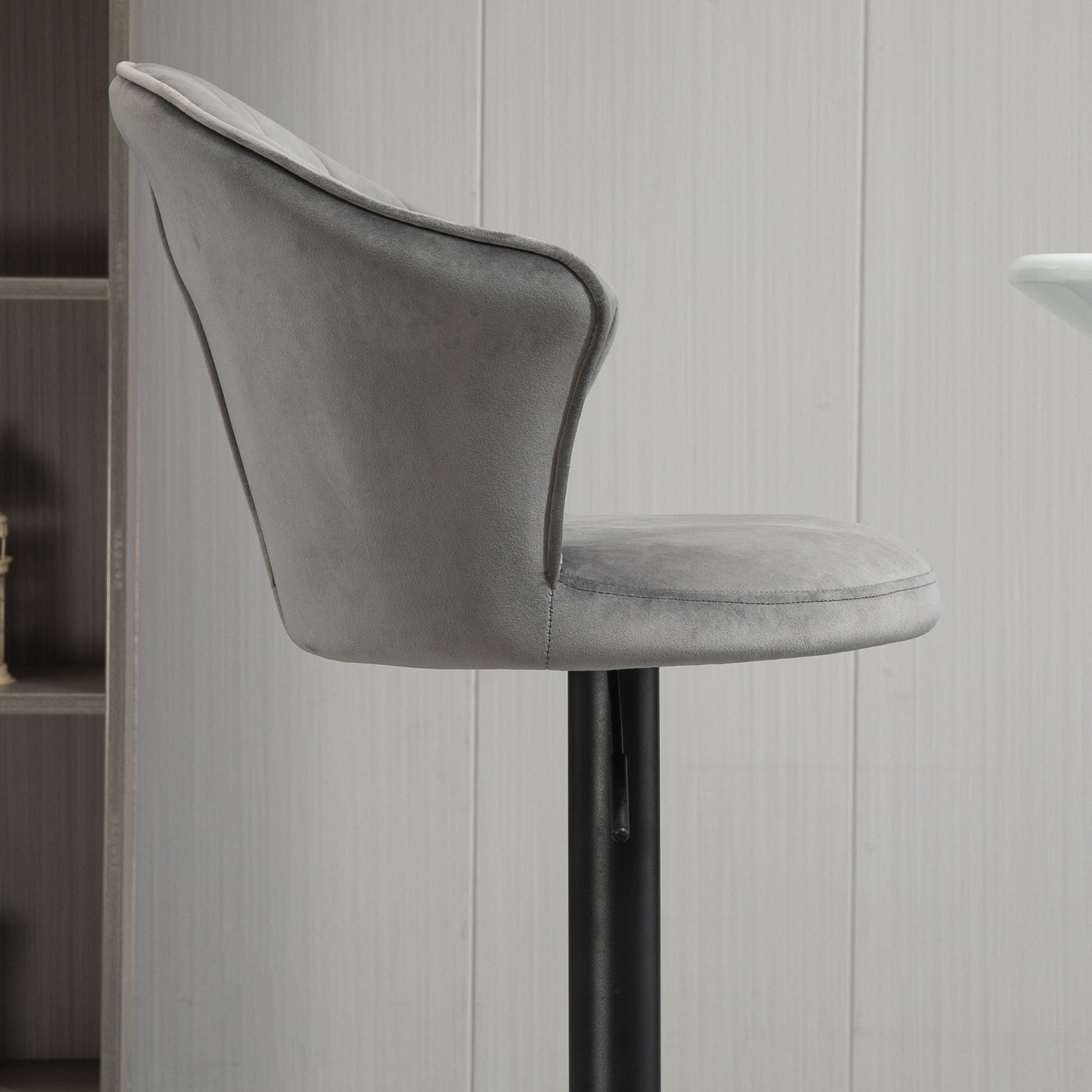 Set of 2 Bar Stools, Swivel Height-Adjustable with Backrest, Velvet Grey