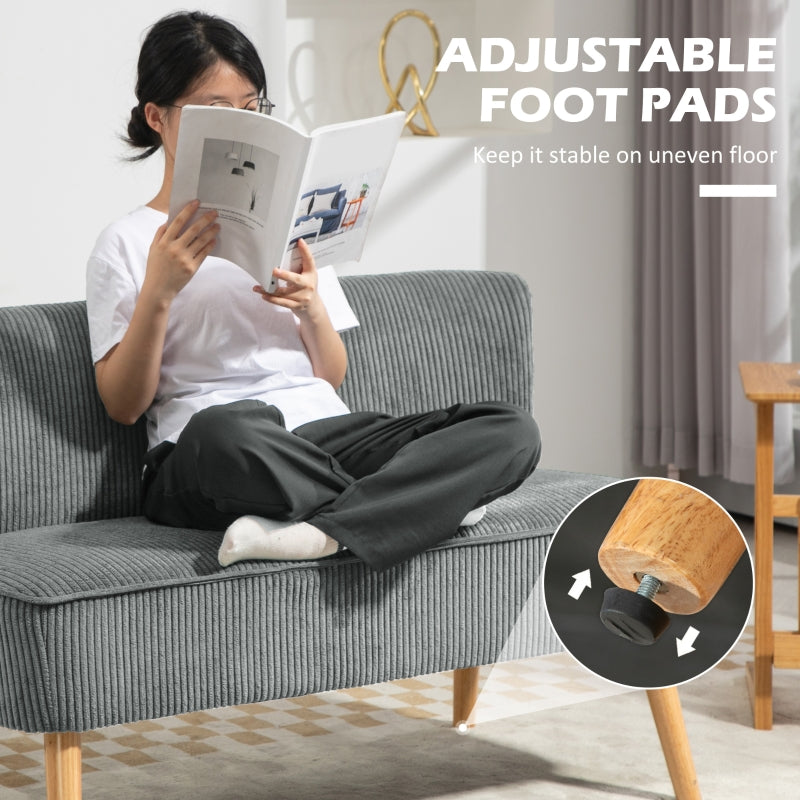 Modern Double Seat Sofa Wood Frame High Back Corduroy Grey