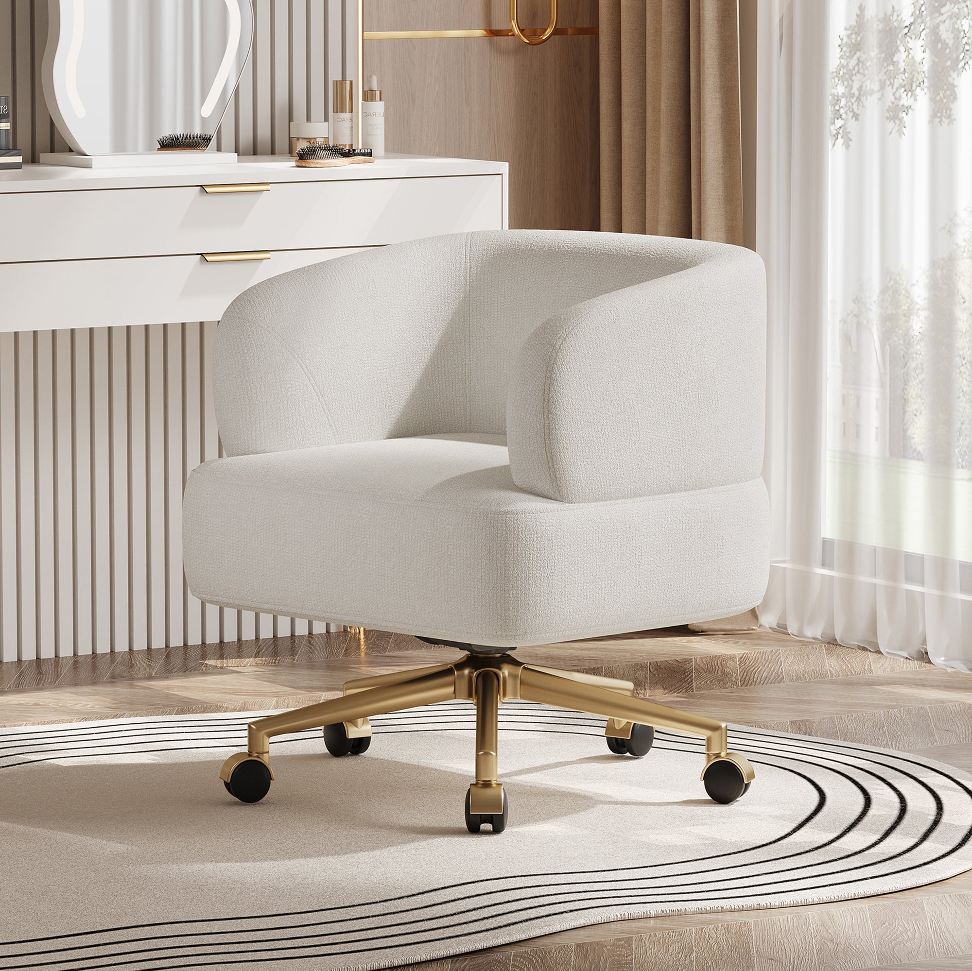 Swivel Chair Contemporary Design 5 Wheels 360° Rotation Chenille Beige