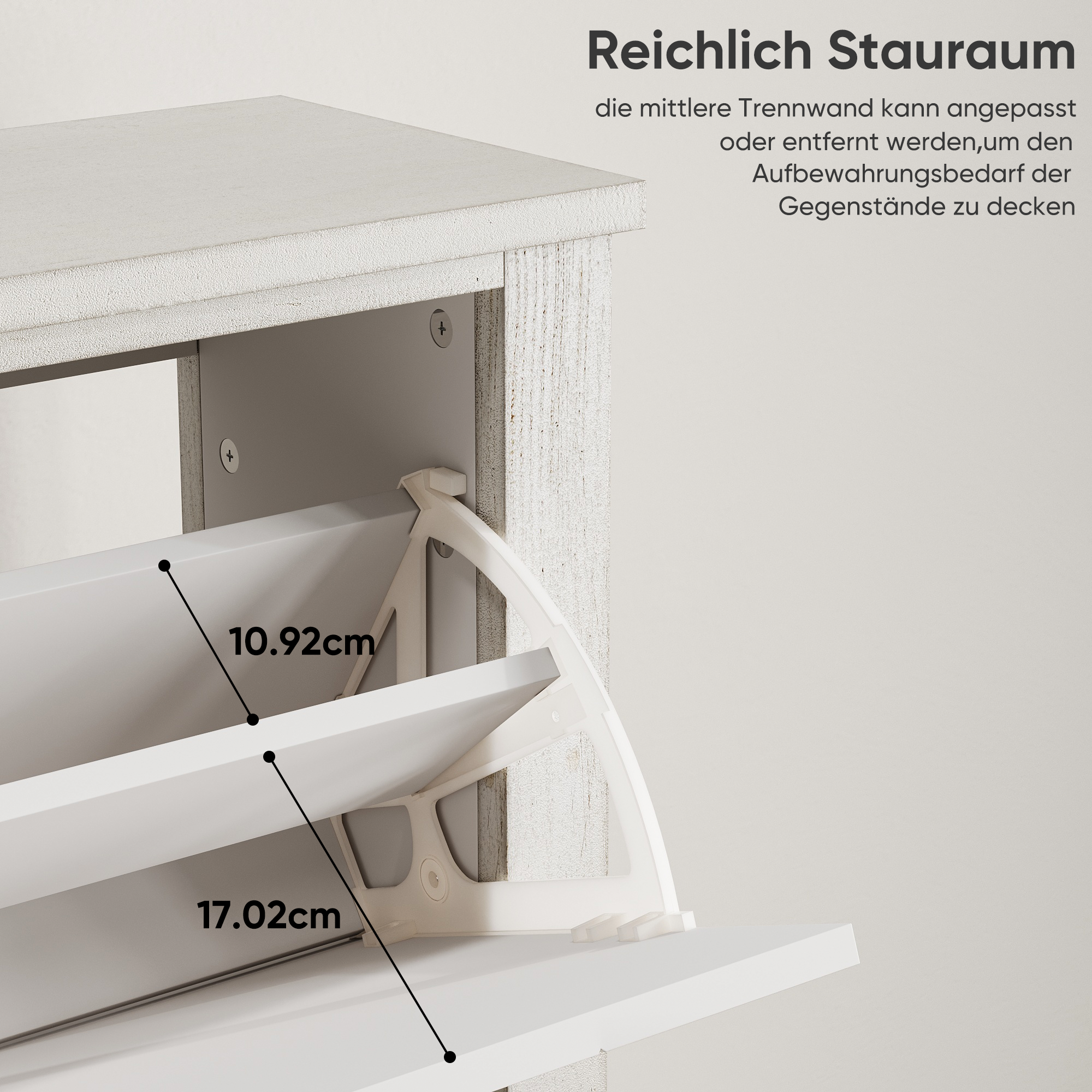Vintage shoe cabinet, 80 cm, 2 folding drawers, white