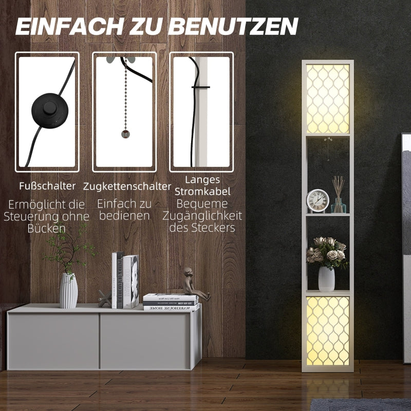 Floor Lamp, Modern Design with 2 Shelves, Pull Chain Switch, Light Grey