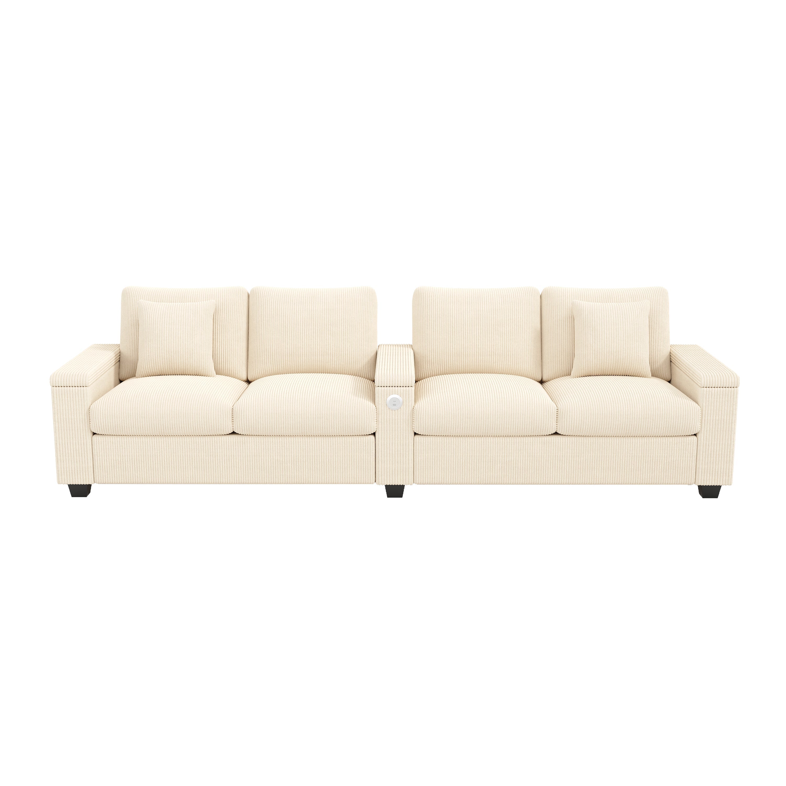 Modern 4-Seater Corduroy Sofa with USB Charging and Storage, Beige