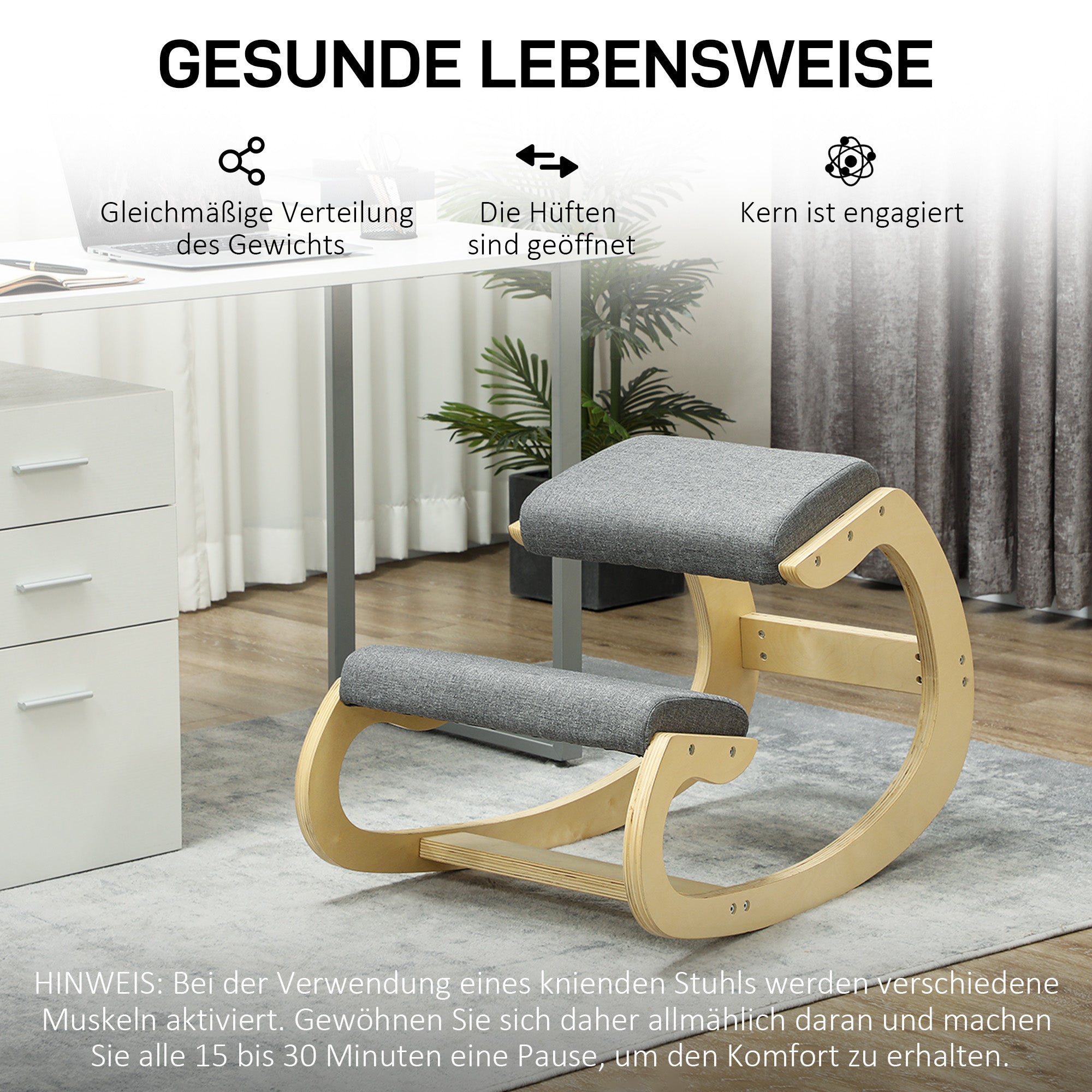 Ergonomischer Kniestuhl, Schaukel-Kniestuhl Posture Grau