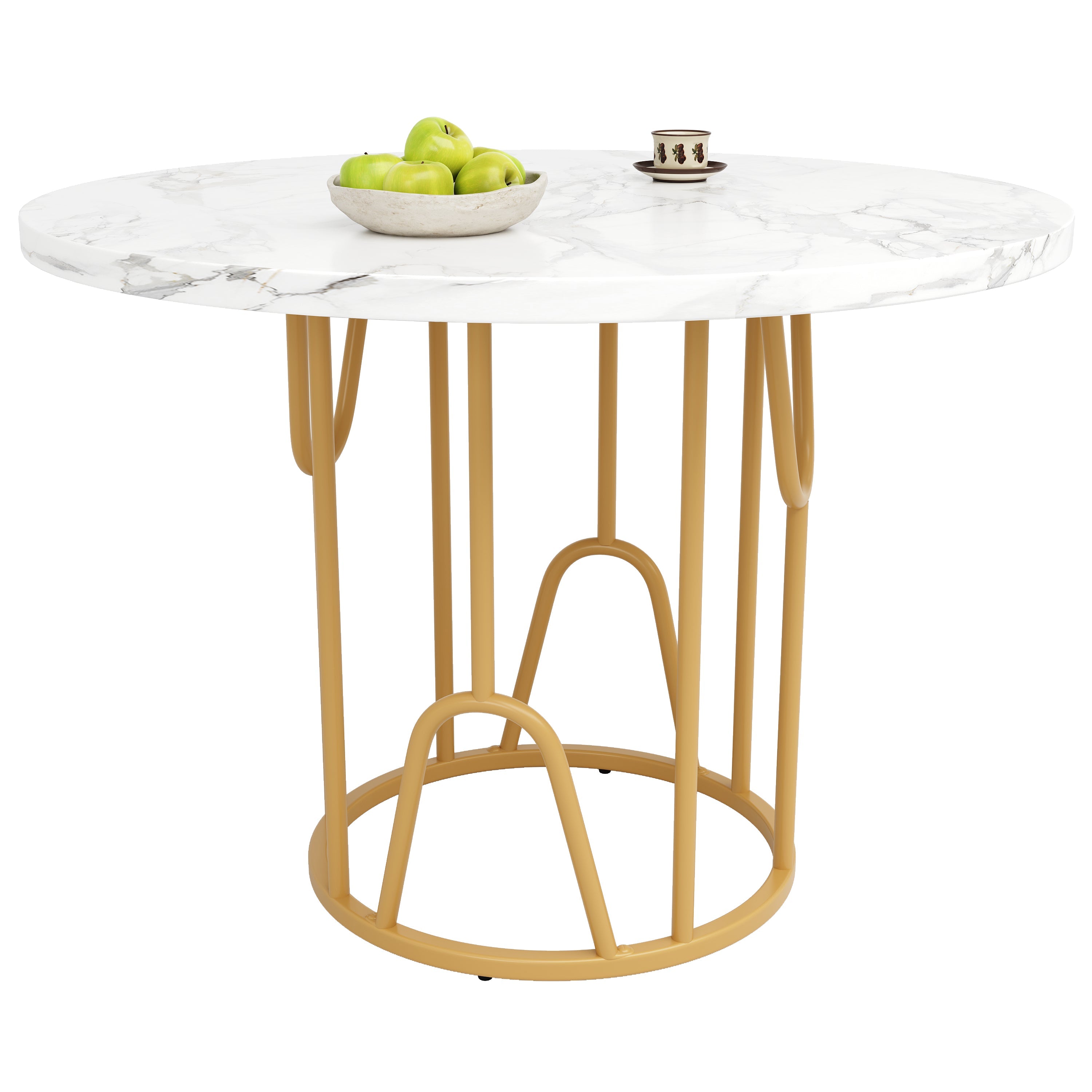 Round Dining Table 80cm 4-6 Seater Marbled MDF Gold Legs