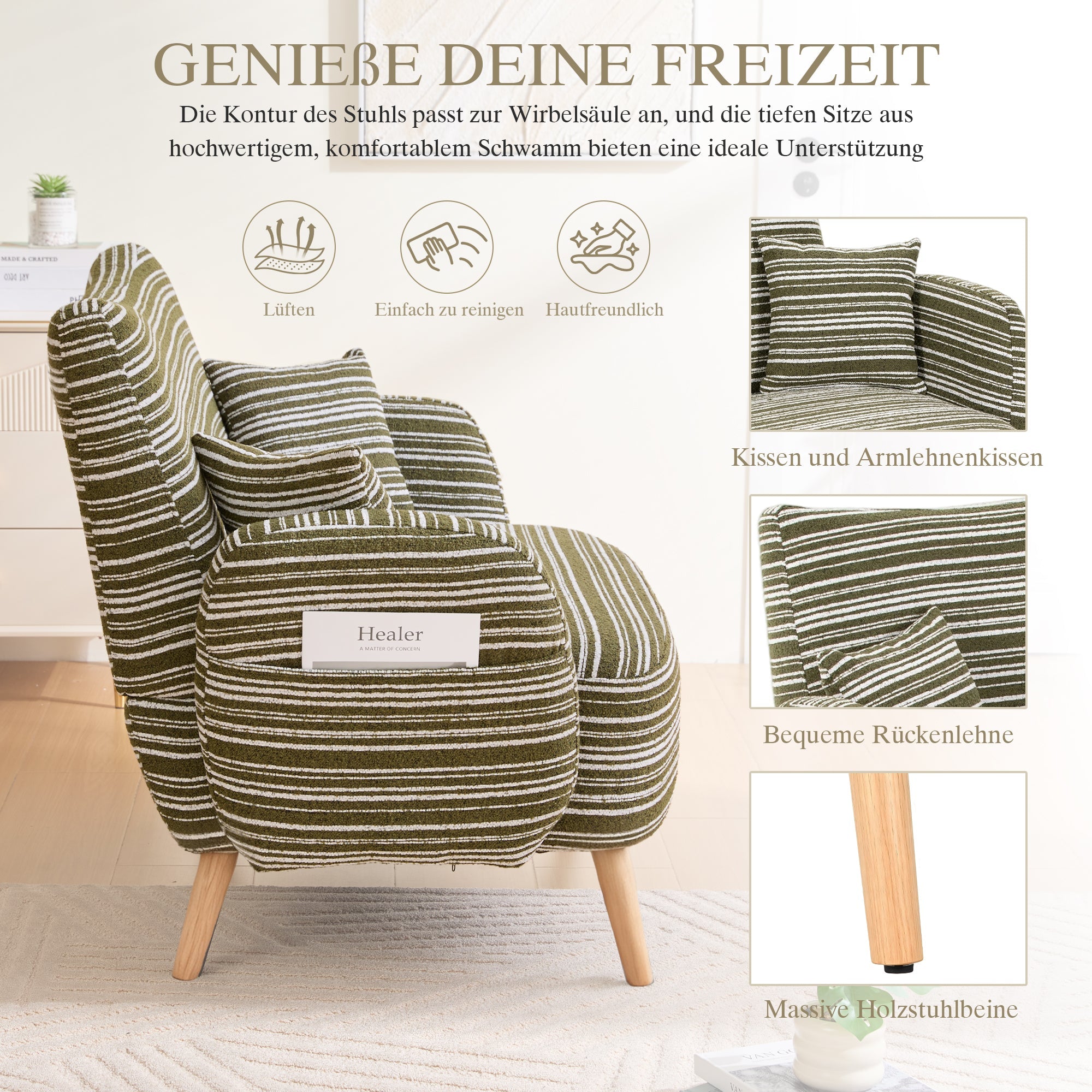 Modern Two-Seater Sofa with Comfortable Armrests and Storage Bag, Loop Fabric