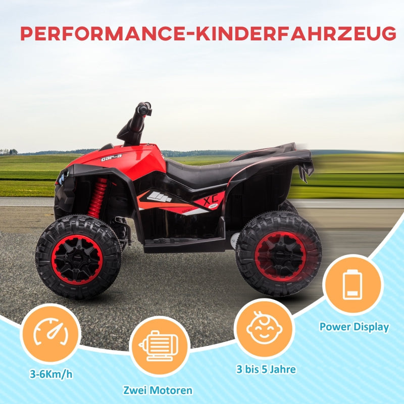 Electric Children's Quad Bike with LED Headlights, MP3 Player and Shock Absorbers, Red and Black