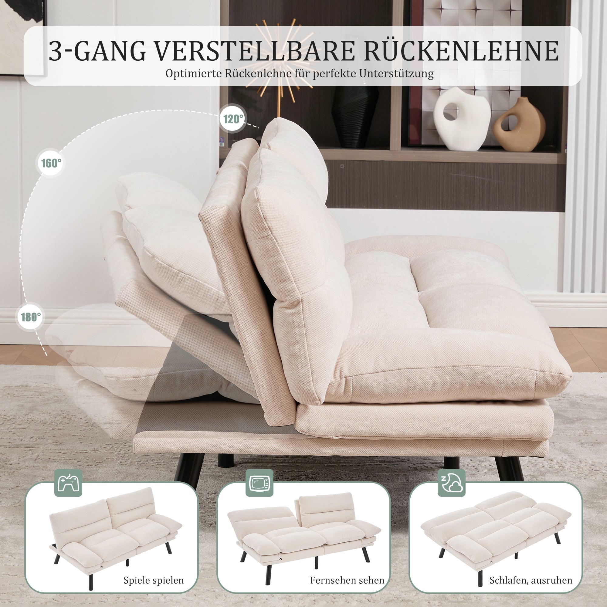 Modern Two-Seater Ergonomic, Adjustable Back & Arms, Chenille