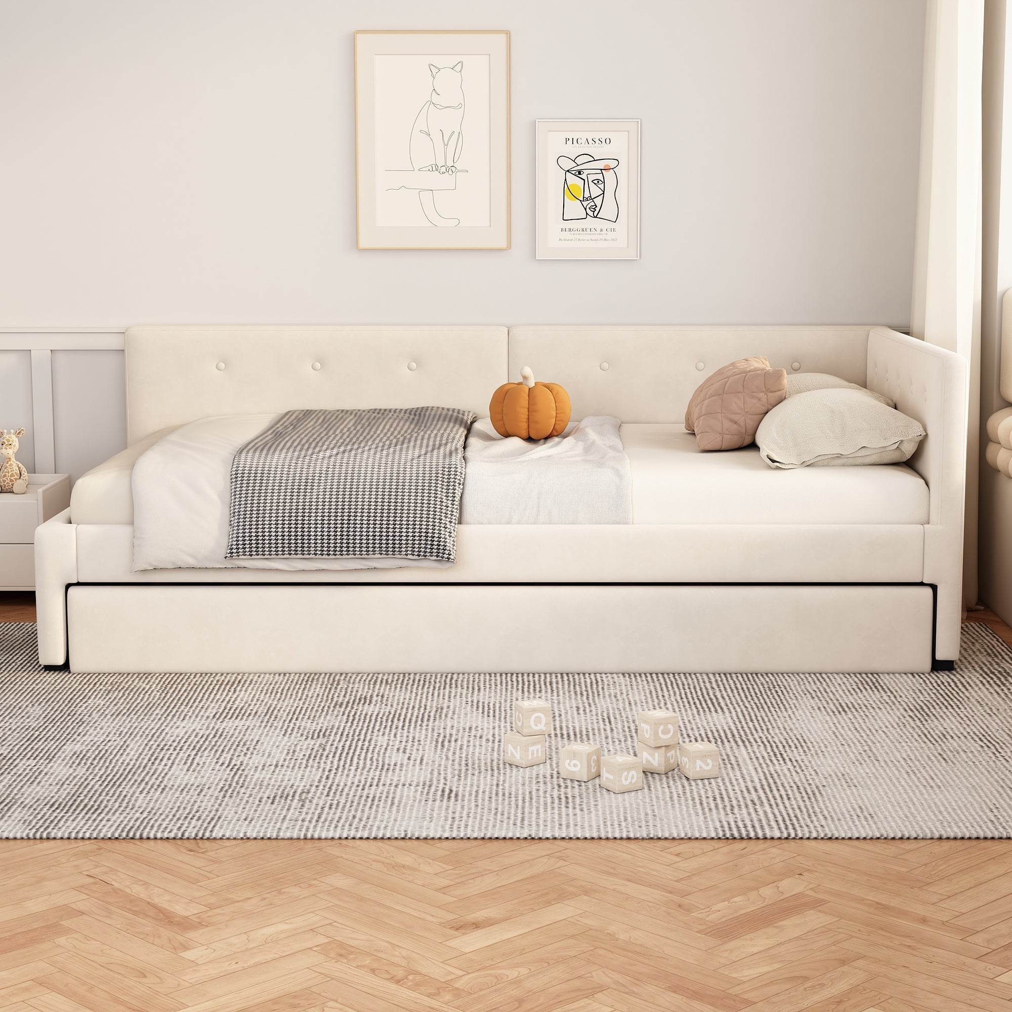 Daybed 90x200cm Rollaway Bed Minimalist Style - Beige