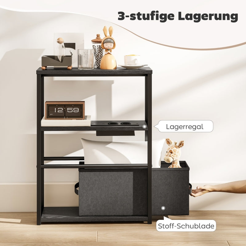 Side Table/Coffee Table with Power Strip and Shelf, for Small Spaces, 45x18x60.2cm, Black