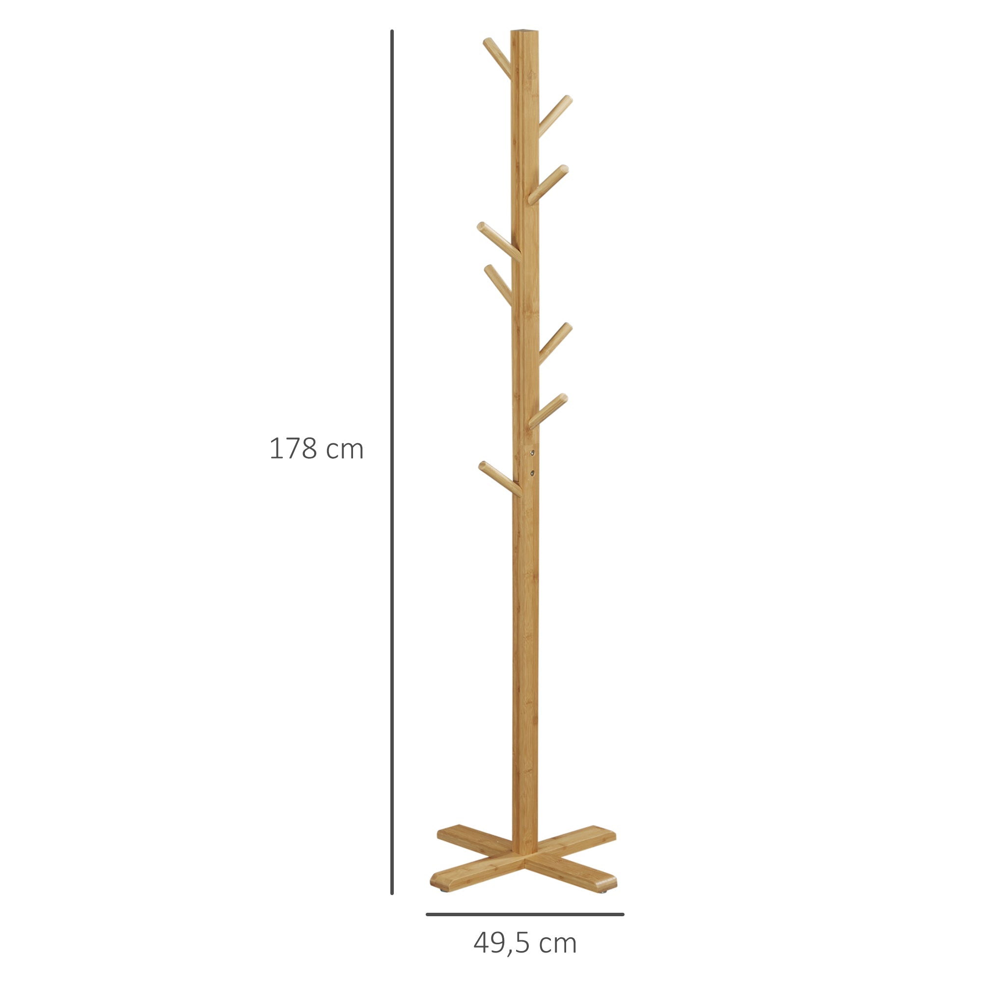 Bamboo coat rack, 8 hooks, clothes rack, stylish & functional