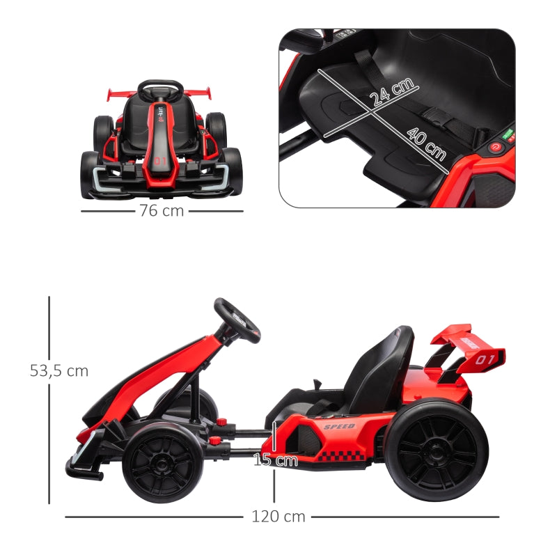 Children's Electric Go-Kart with Horn, Music and Adjustable Seat, Red