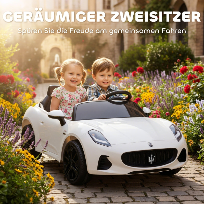 Maserati Electric Car for Children, 2-Seater 12V Battery with Remote Control, White