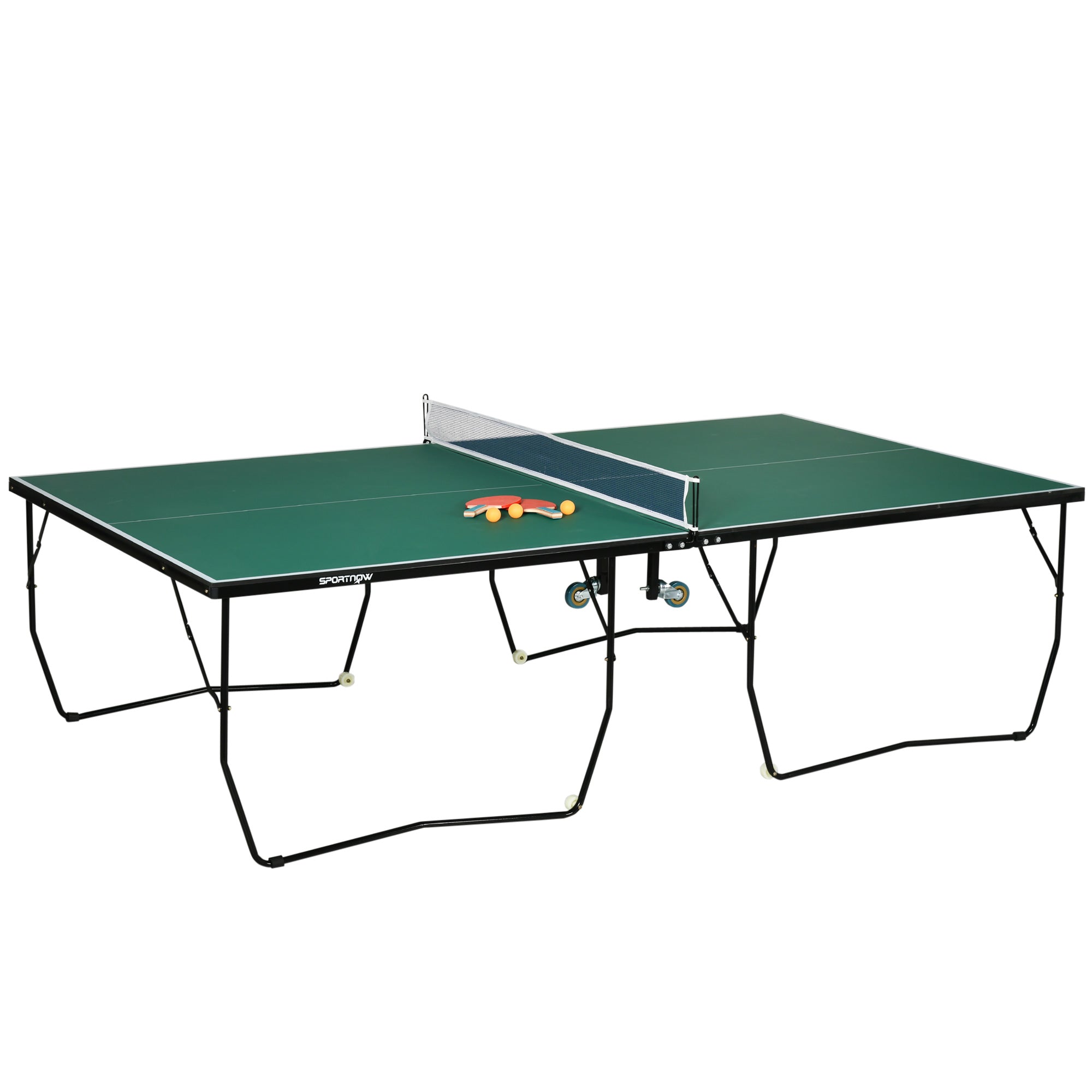 Tischtennisplatte, klappbar mit Rollen & Set, Stahl Grün