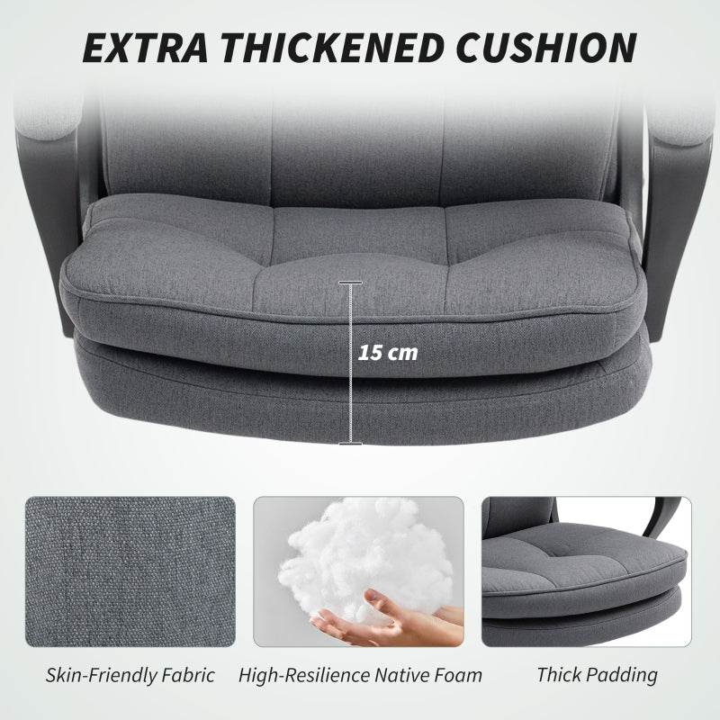 Double Padded Office Chair, Linen-Look Adjustable Height, Charcoal Grey