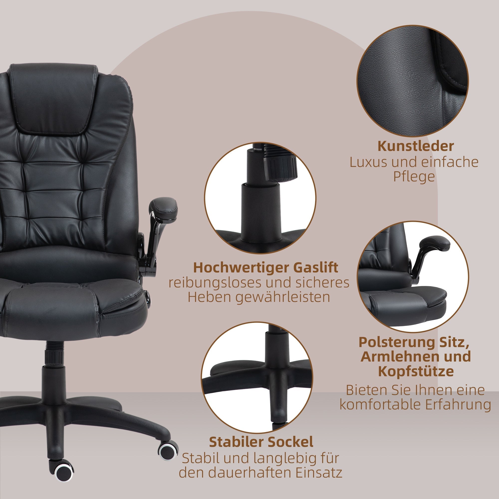 Office Chair, Ergonomic Executive Rocking Swivel with Fold-Up Armrests, Faux Leather Black