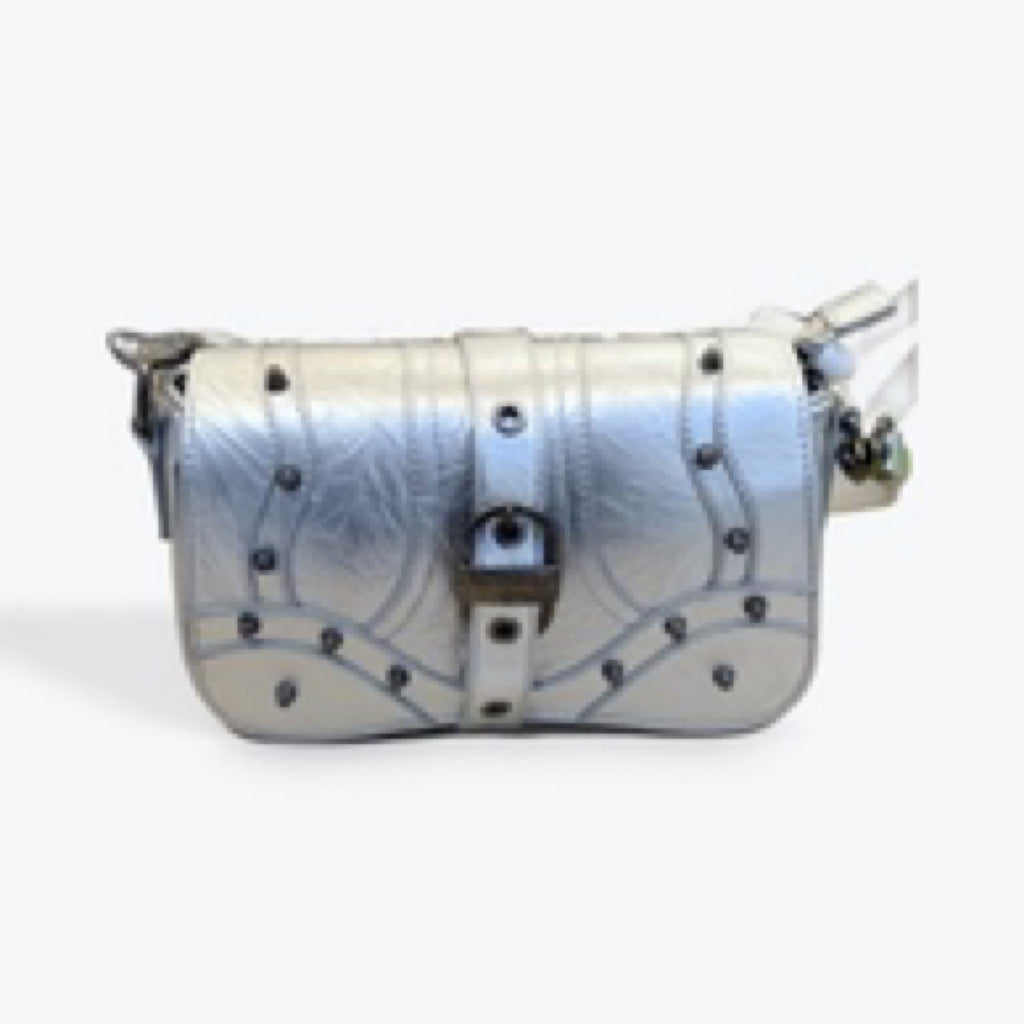 Full Flap Stud Shoulder Bag - Silver - Rathwood Store