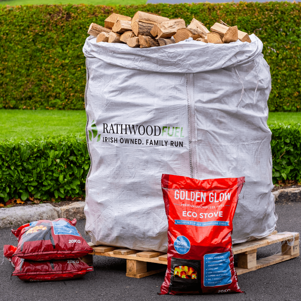 Hardwood Kiln - Dried Firewood Extra Large Bulk Bag with 3 x 20kg Eco Stove Coal Bundle - Rathwood Store