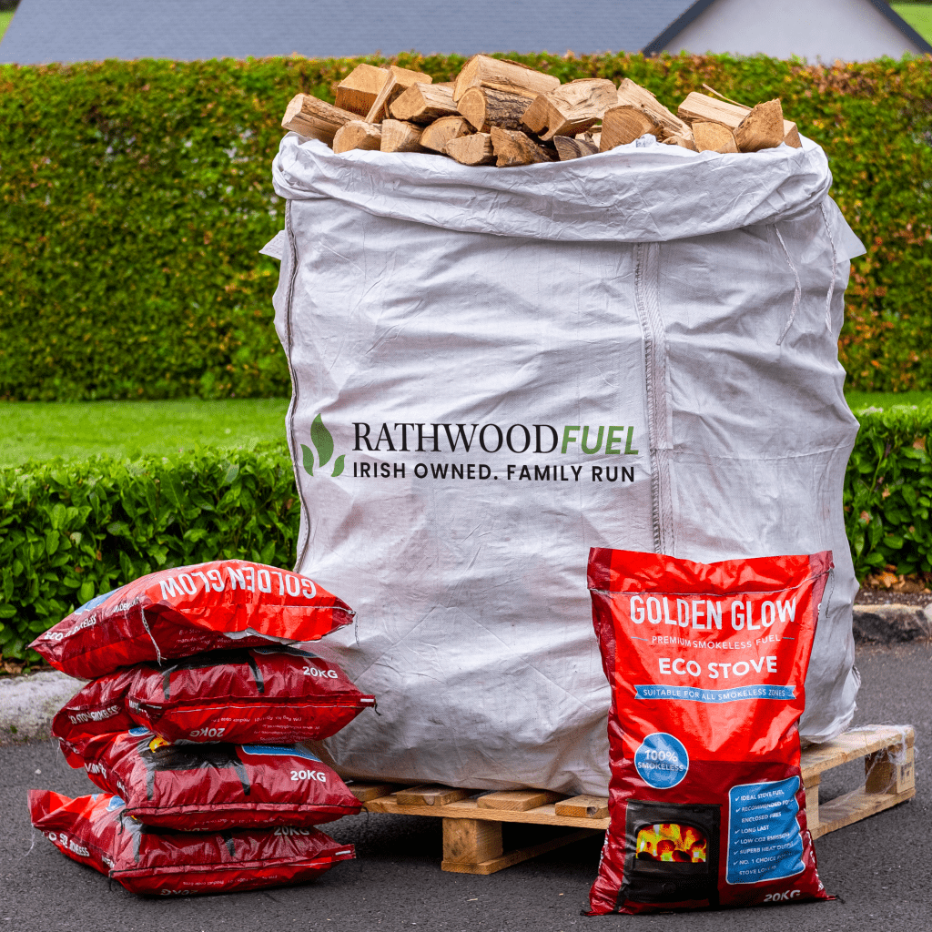 Hardwood Kiln - Dried Firewood Extra Large Bulk Bag with 5 x 20kg Eco Stove Coal Bundle - Rathwood Store